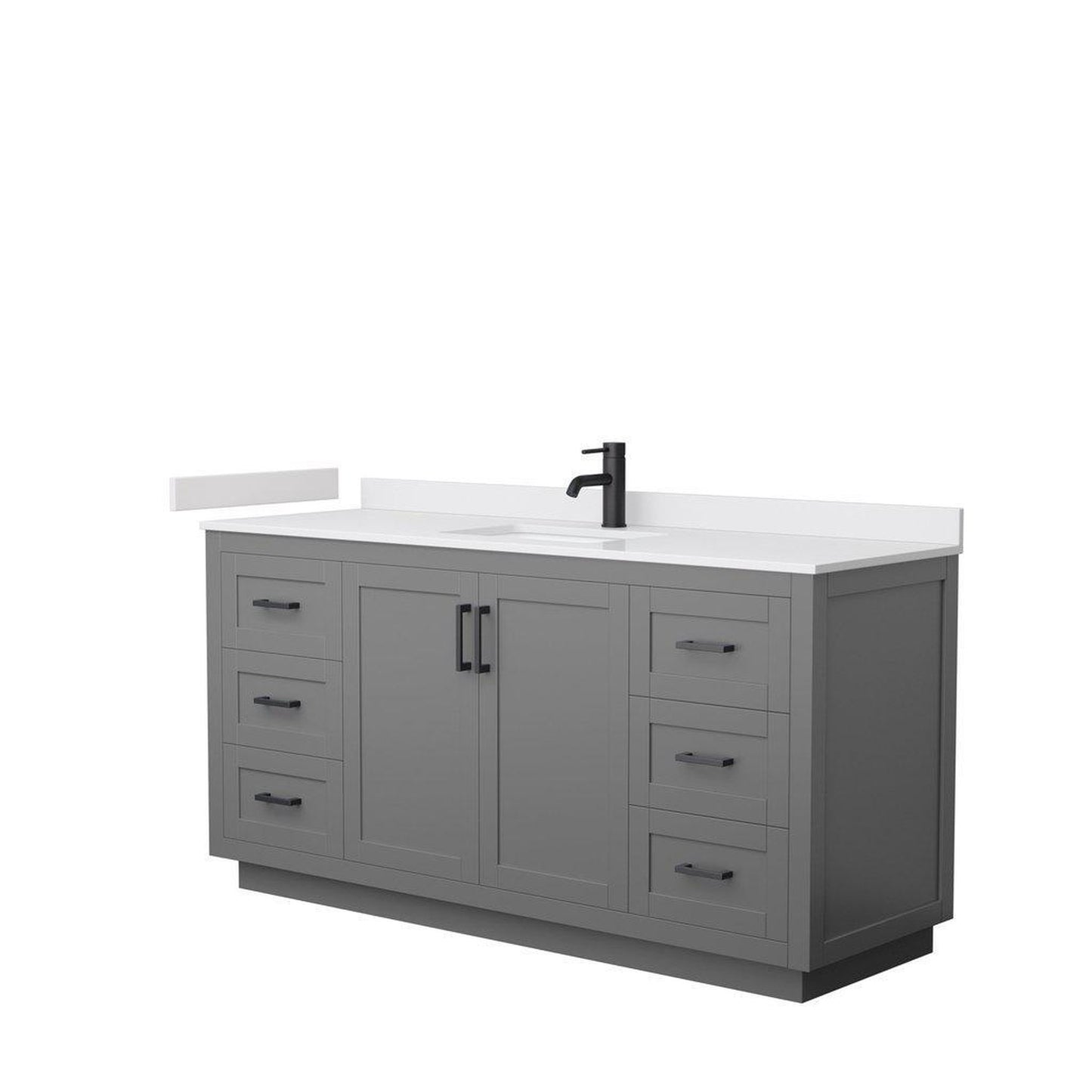 Wyndham Collection Miranda 66" Single Bathroom Dark Gray Vanity Set With White Cultured Marble Countertop, Undermount Square Sink, And Matte Black Trim