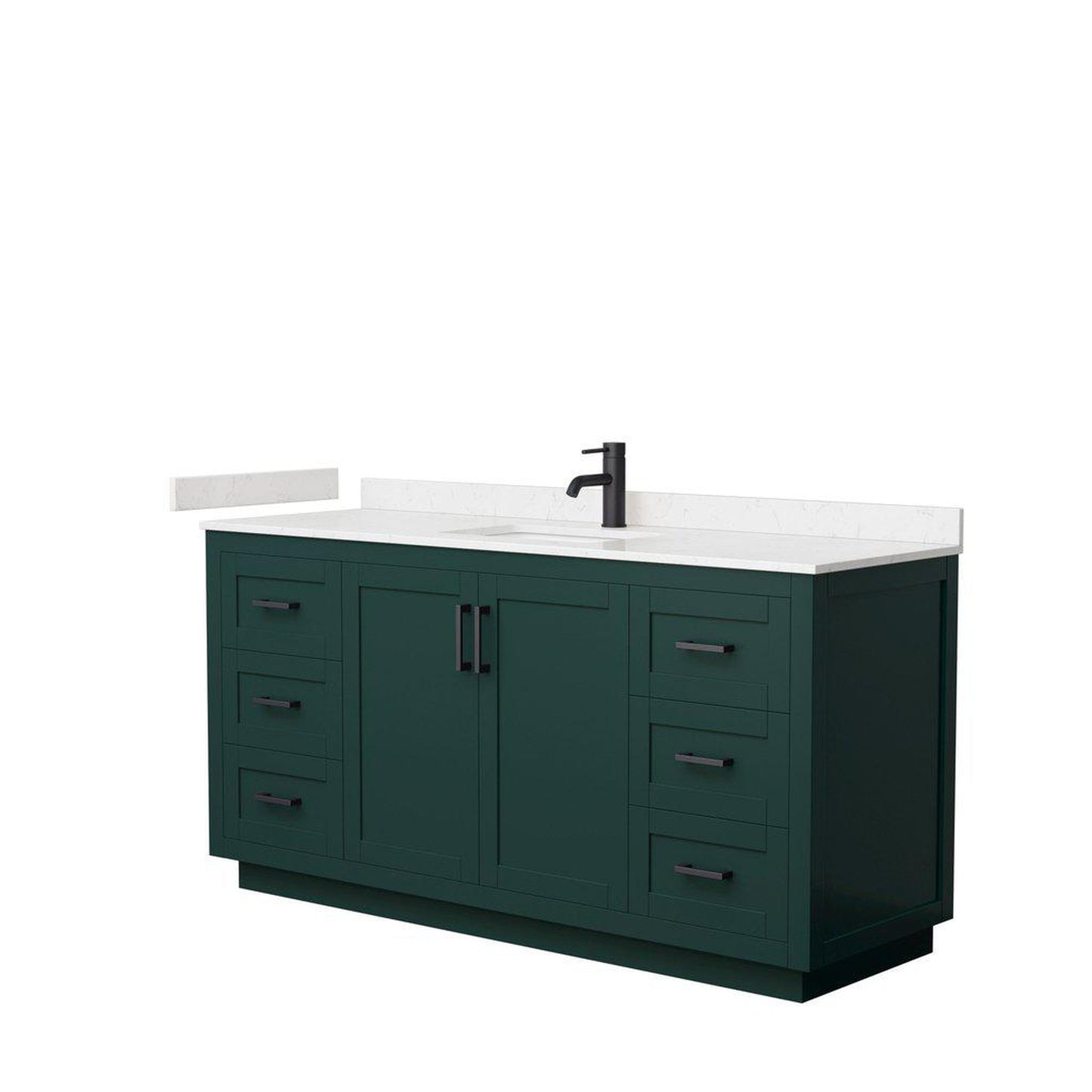 Wyndham Collection Miranda 66" Single Bathroom Green Vanity Set With Light-Vein Carrara Cultured Marble Countertop, Undermount Square Sink, And Matte Black Trim