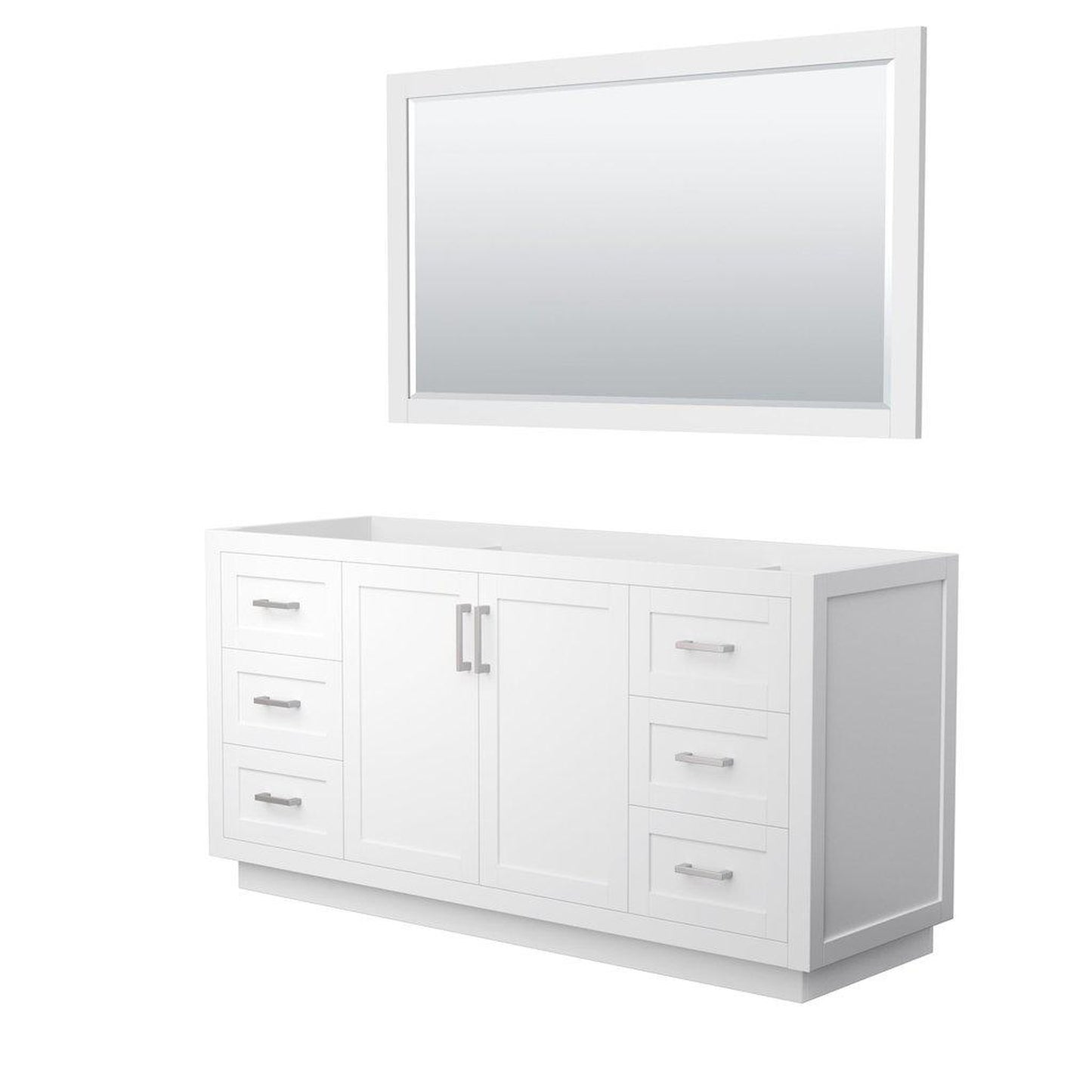 Wyndham Collection Miranda 66" Single Bathroom White Vanity Set With 58" Mirror And Brushed Nickel Trim