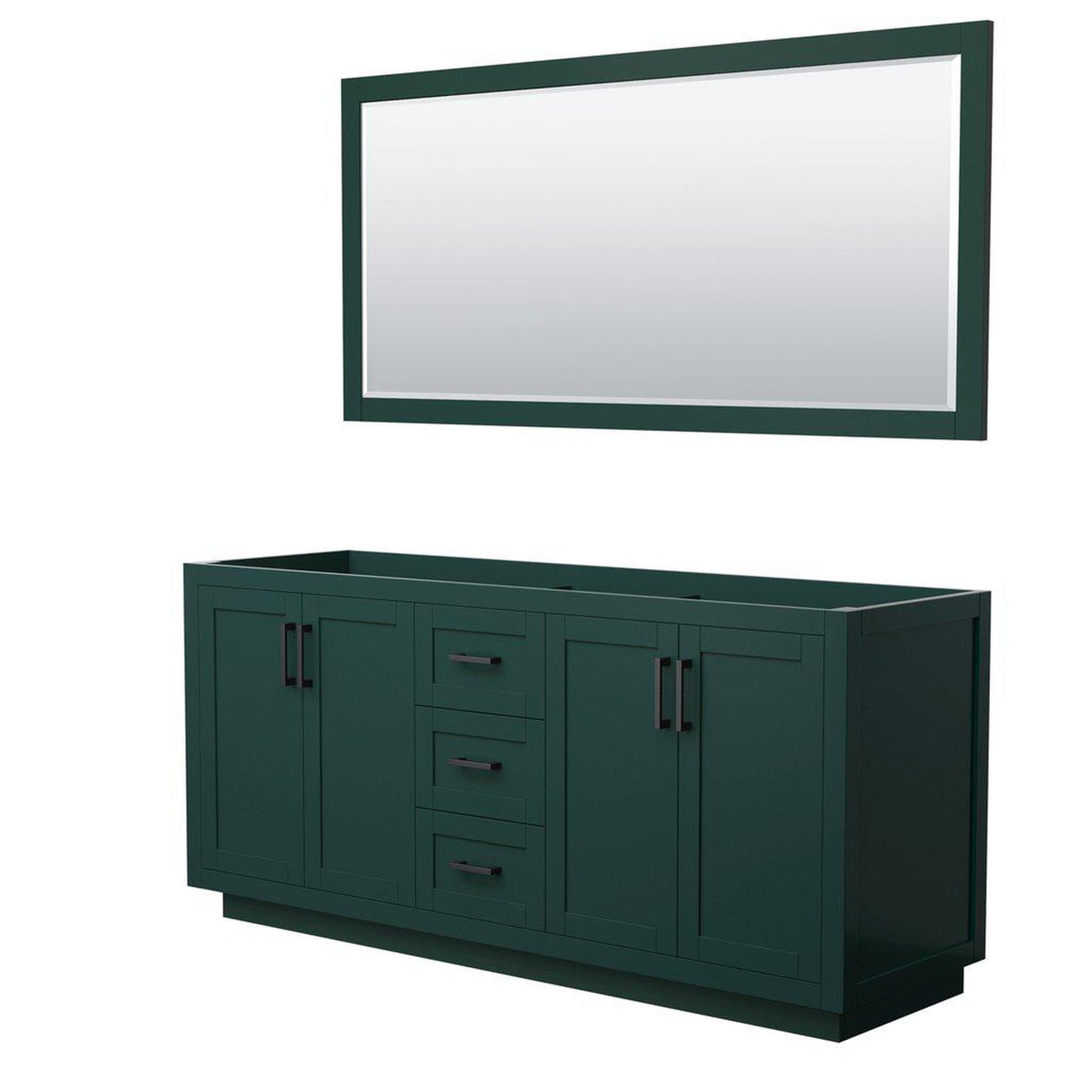 Wyndham Collection Miranda 72" Double Bathroom Green Vanity Set With 70" Mirror And Matte Black Trim