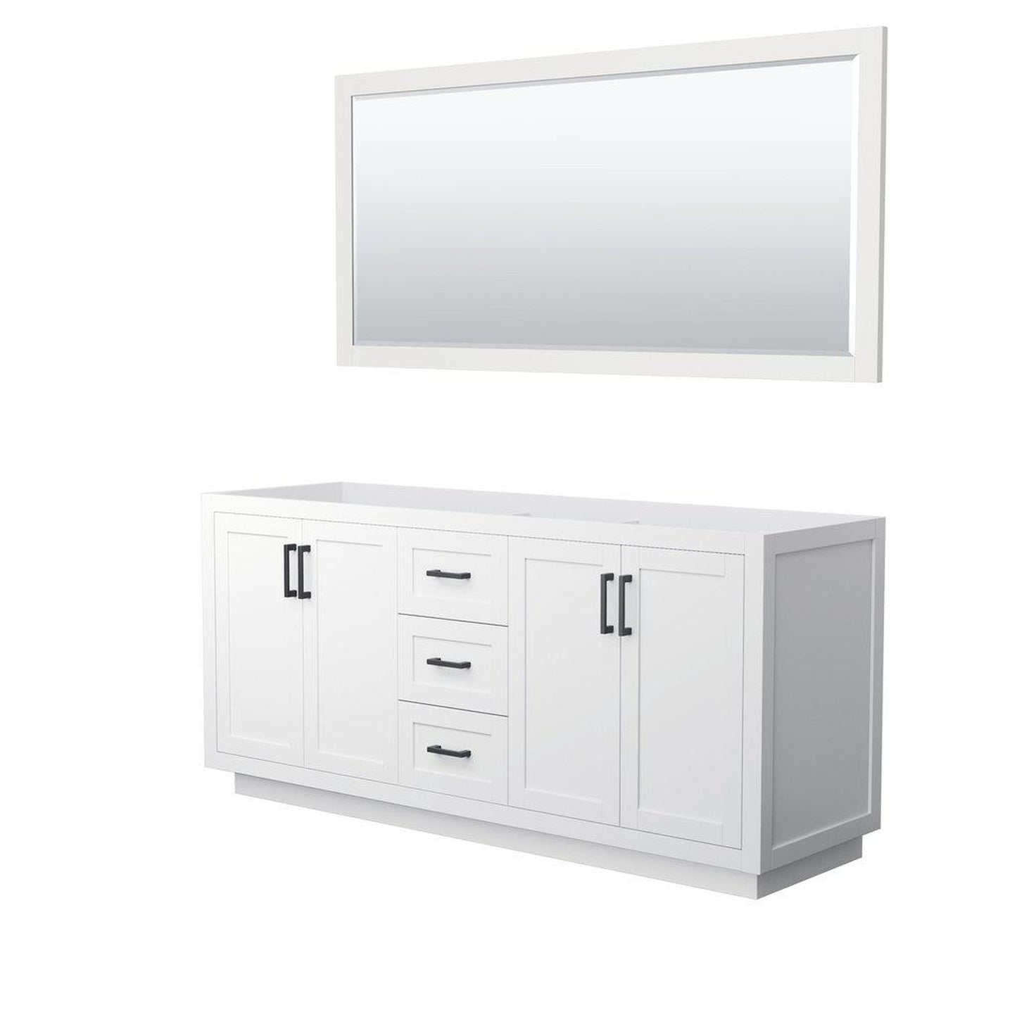Wyndham Collection Miranda 72" Double Bathroom White Vanity Set With 70" Mirror And Matte Black Trim