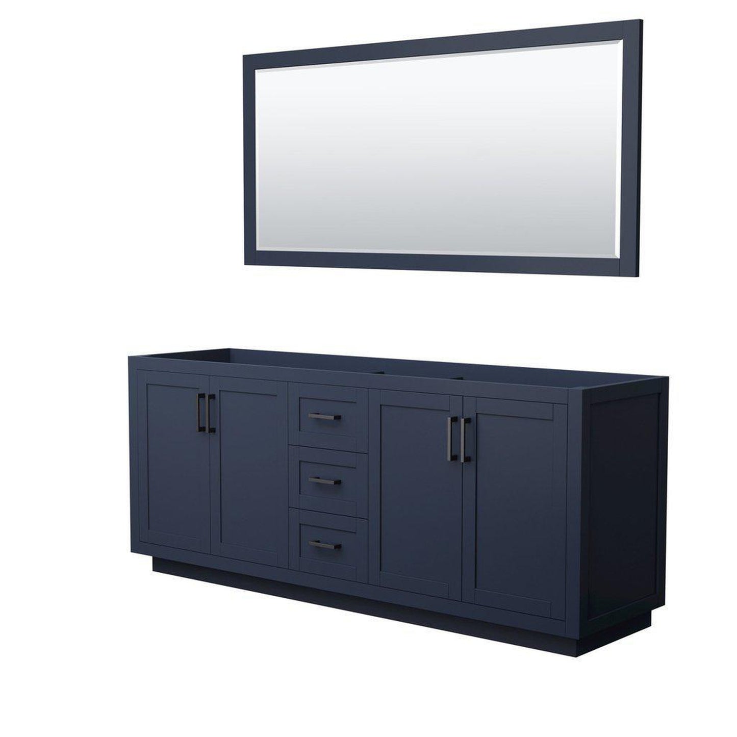 Wyndham Collection Miranda 80" Double Bathroom Dark Blue Vanity Set With 70" Mirror And Matte Black Trim