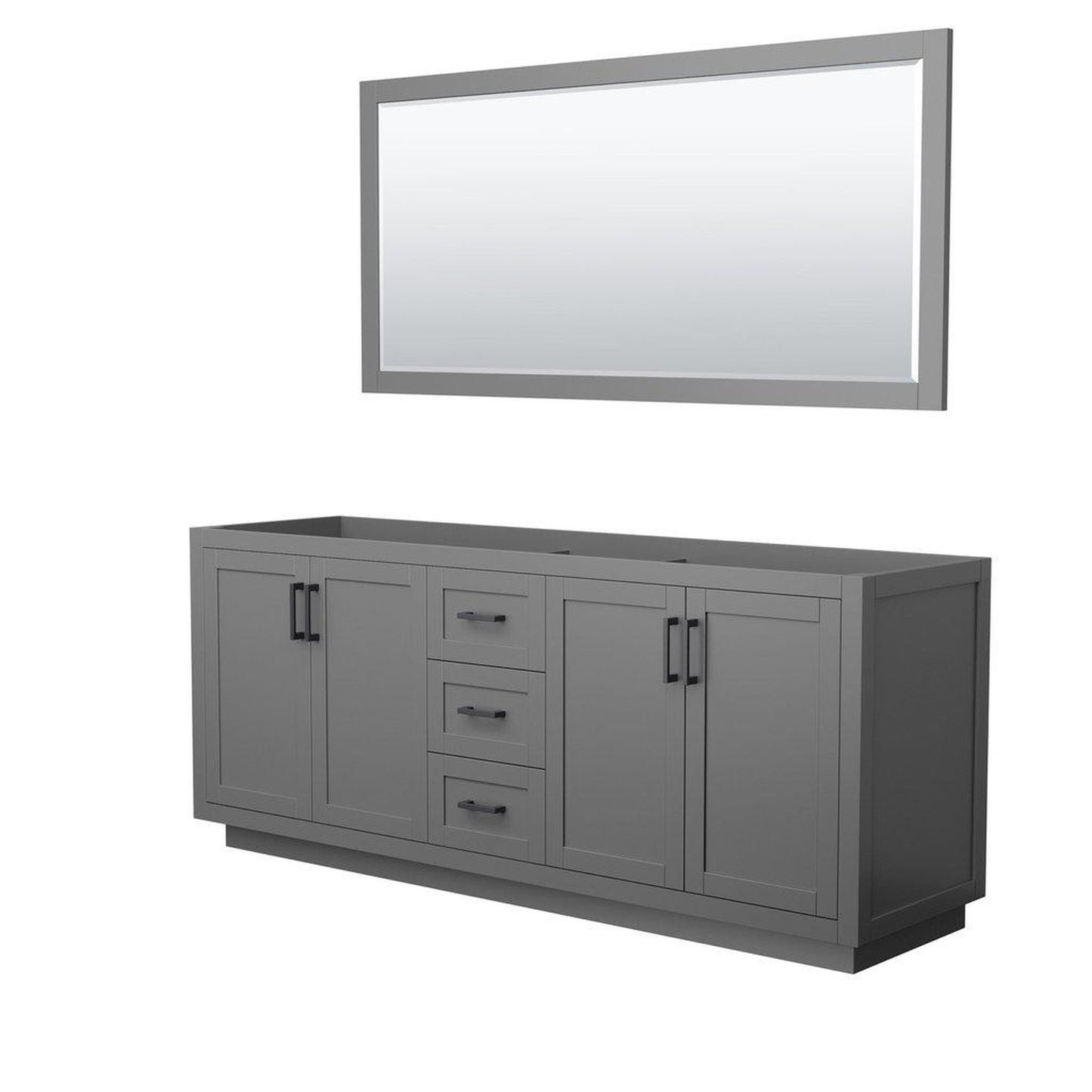 Wyndham Collection Miranda 80" Double Bathroom Dark Gray Vanity Set With 70" Mirror And Matte Black Trim