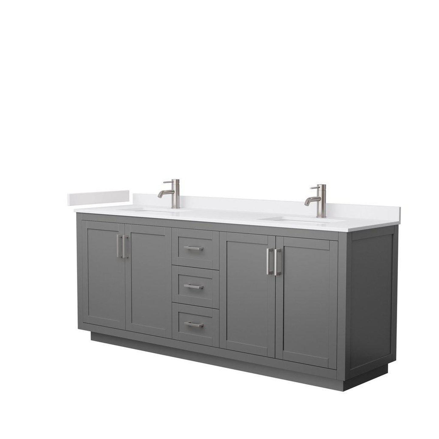 Wyndham Collection Miranda 80" Double Bathroom Dark Gray Vanity Set With White Cultured Marble Countertop, Undermount Square Sink, And Brushed Nickel Trim