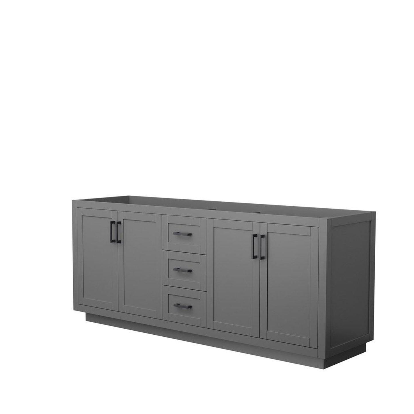 Wyndham Collection Miranda 80" Double Bathroom Dark Gray Vanity With Matte Black Trim