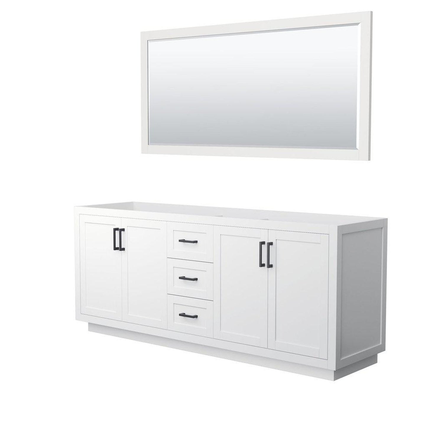 Wyndham Collection Miranda 80" Double Bathroom White Vanity Set With 70" Mirror And Matte Black Trim