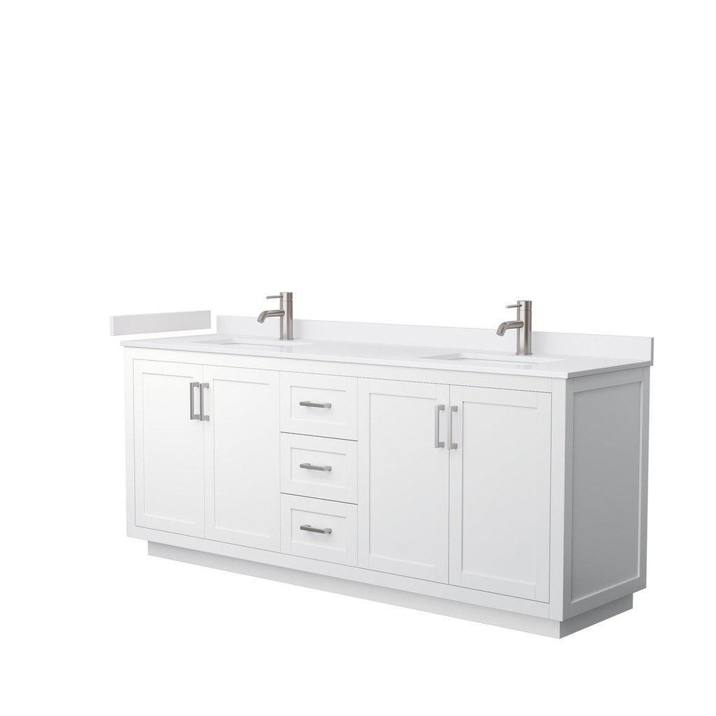 Wyndham Collection Miranda 80" Double Bathroom White Vanity Set With White Cultured Marble Countertop, Undermount Square Sink, And Brushed Nickel Trim