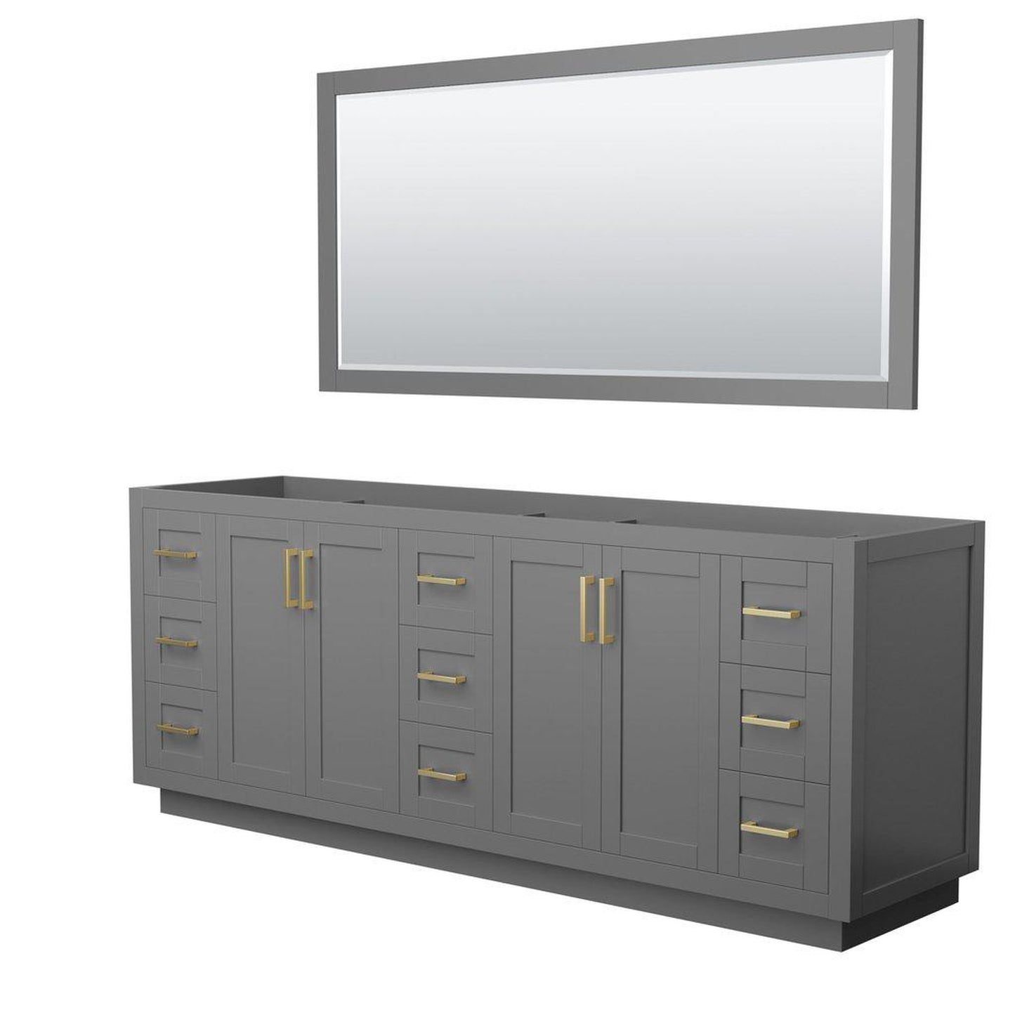Wyndham Collection Miranda 84" Double Bathroom Dark Gray Vanity Set With 70" Mirror And Brushed Gold Trim