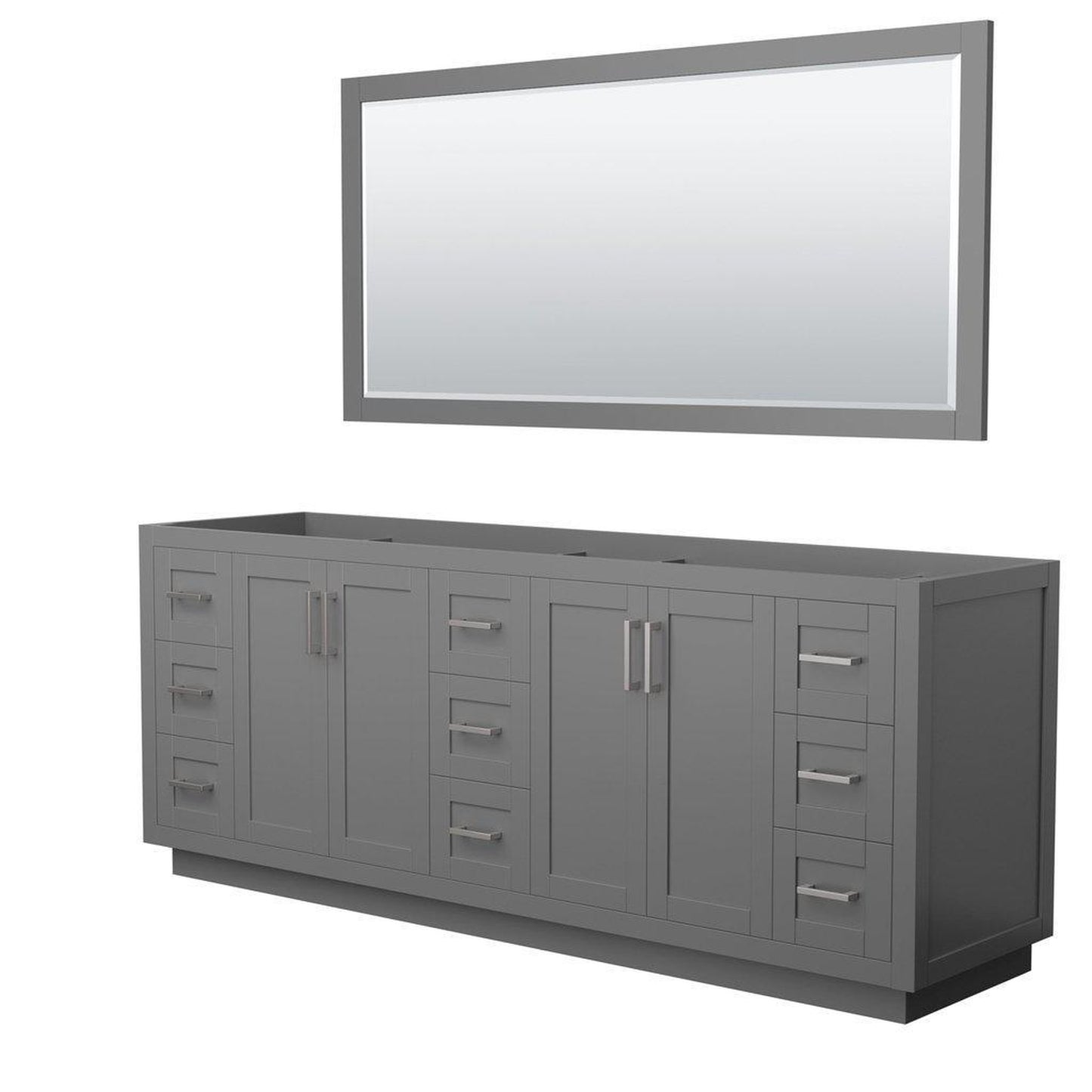 Wyndham Collection Miranda 84" Double Bathroom Dark Gray Vanity Set With 70" Mirror And Brushed Nickel Trim