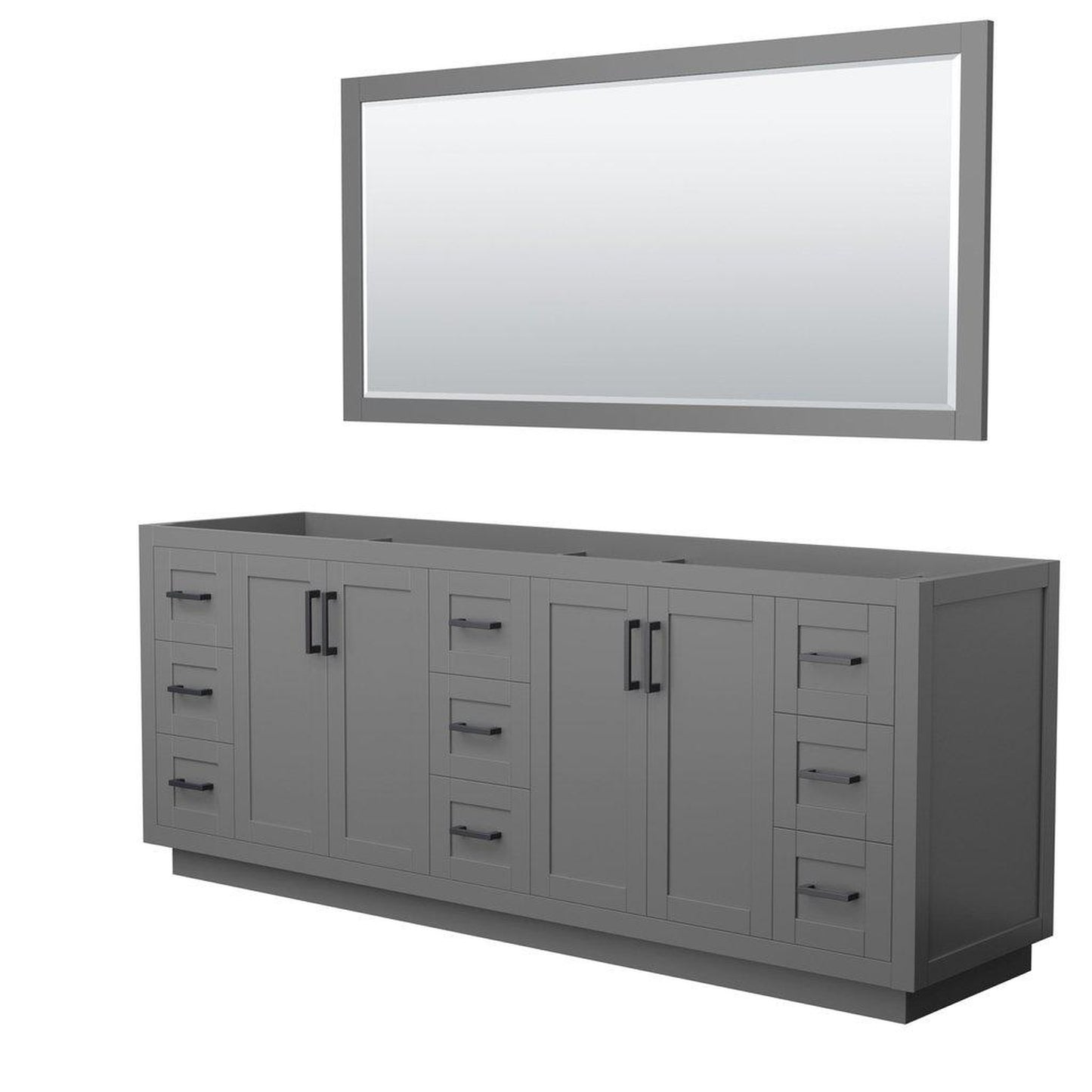 Wyndham Collection Miranda 84" Double Bathroom Dark Gray Vanity Set With 70" Mirror And Matte Black Trim