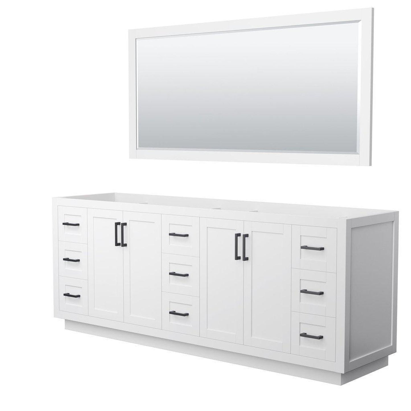 Wyndham Collection Miranda 84" Double Bathroom White Vanity Set With 70" Mirror And Matte Black Trim