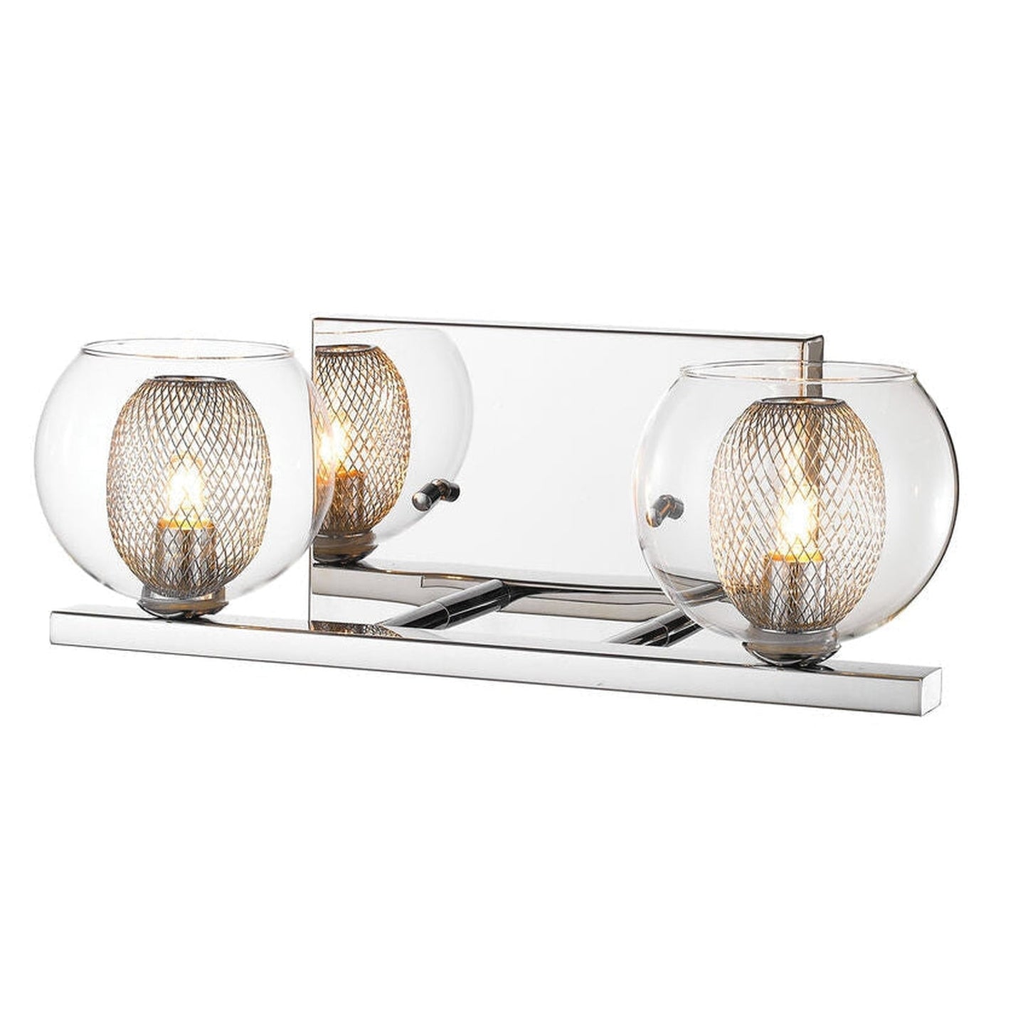 Z-Lite Auge 14" 2-Light LED Chrome Vanity Light With Clear Glass and Steel Mesh Shade