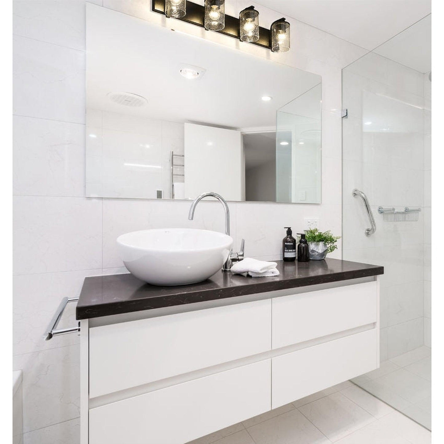 Z-Lite Beckett 34" 4-Light Matte Black Vanity Light With Clear Seedy Glass Shade