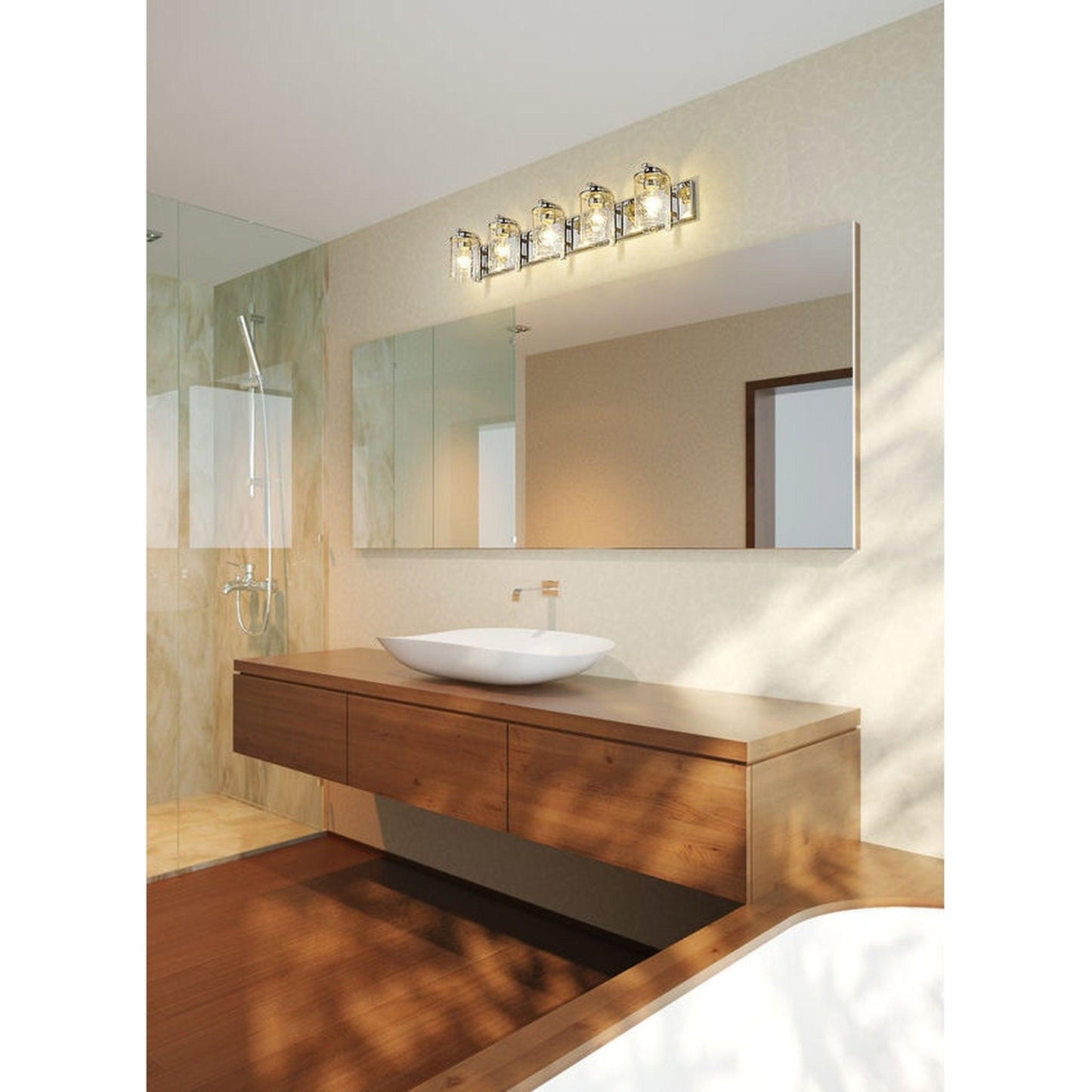 Z-Lite Beckett 42" 5-Light Chrome Vanity Light With Clear Seedy Glass Shade