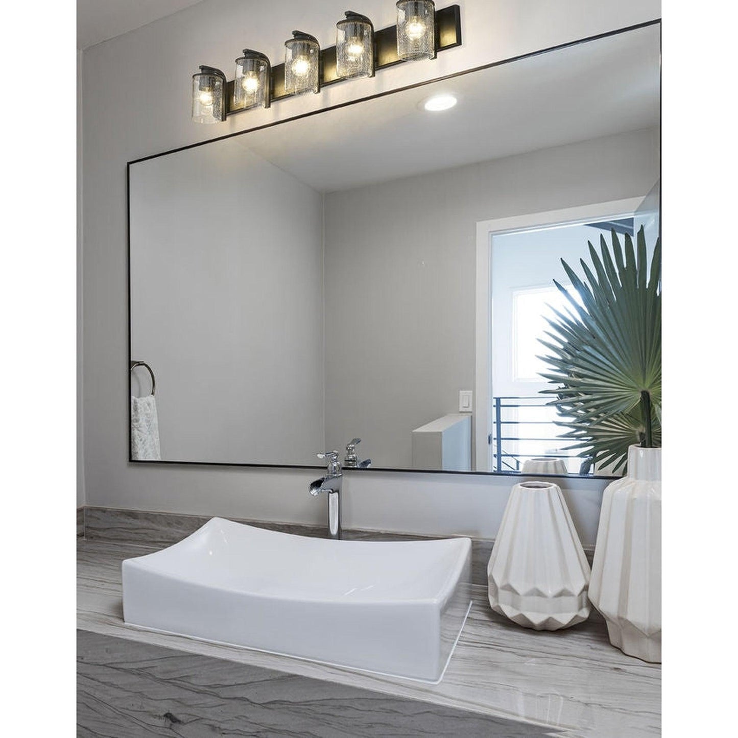 Z-Lite Beckett 42" 5-Light Matte Black Vanity Light With Clear Seedy Glass Shade