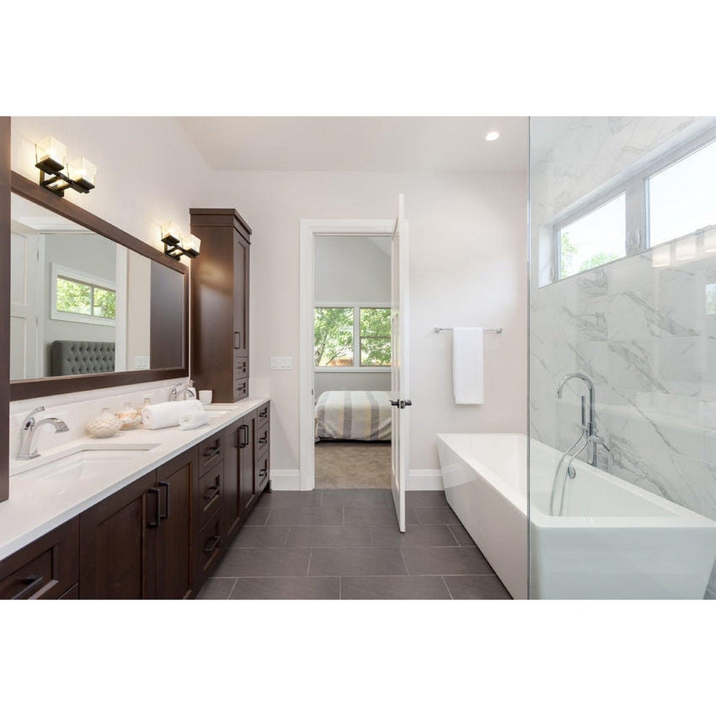 Z-Lite Bleeker Street 14" 2-Light Matte Black and Chrome Vanity Light With Clear Glass Shade