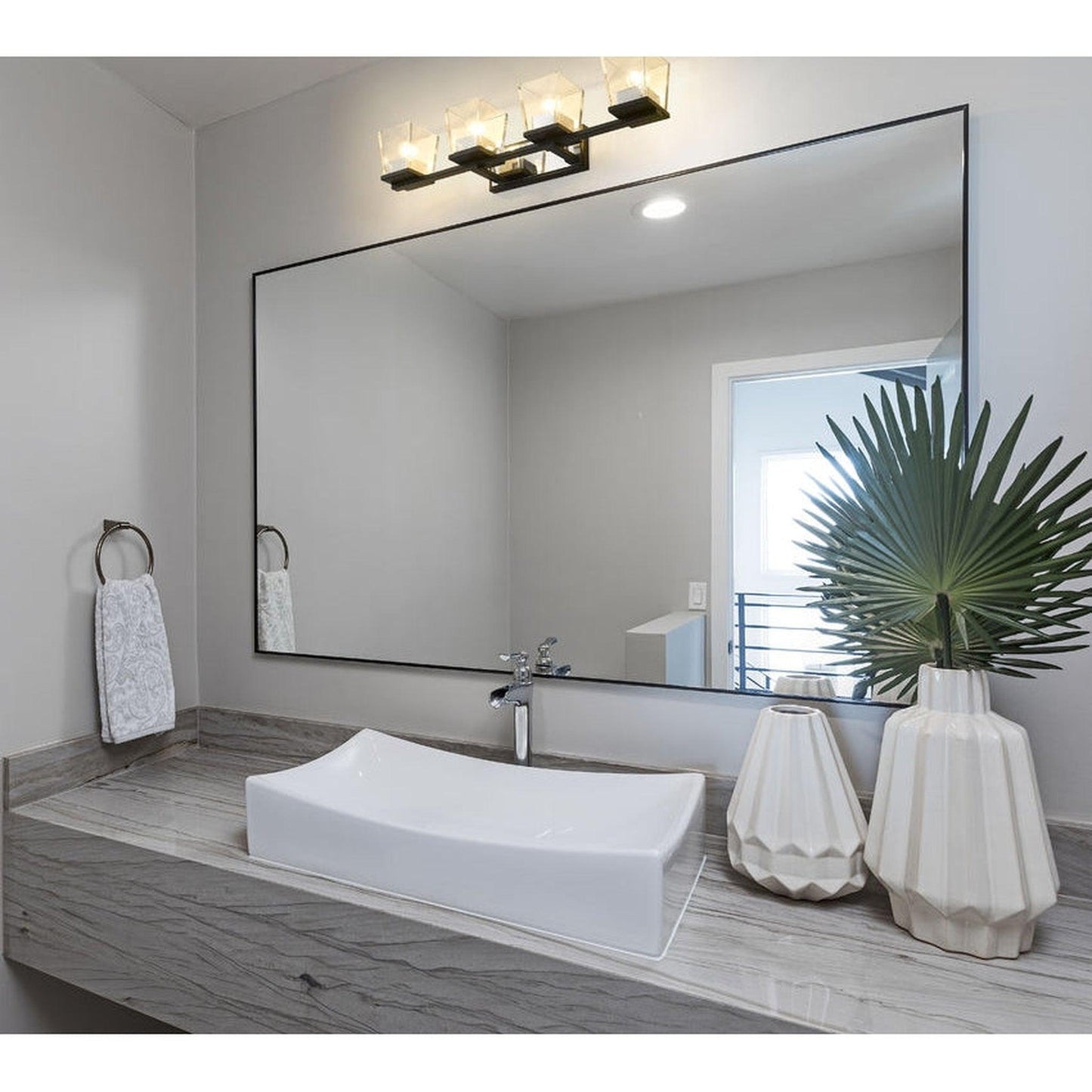 Z-Lite Bleeker Street 33" 4-Light Matte Black and Chrome Vanity Light With Clear Glass Shade