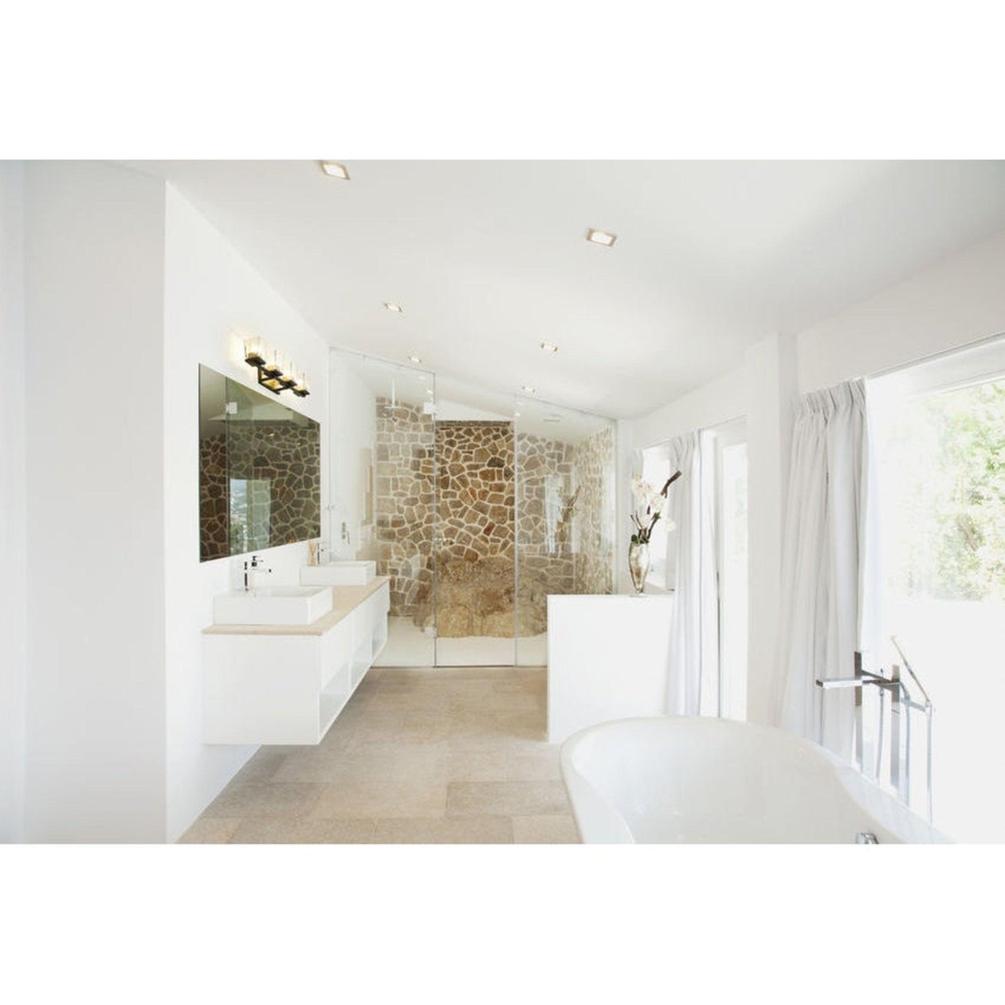 Z-Lite Bleeker Street 33" 4-Light Matte Black and Olde Brass Vanity Light With Clear Glass Shade