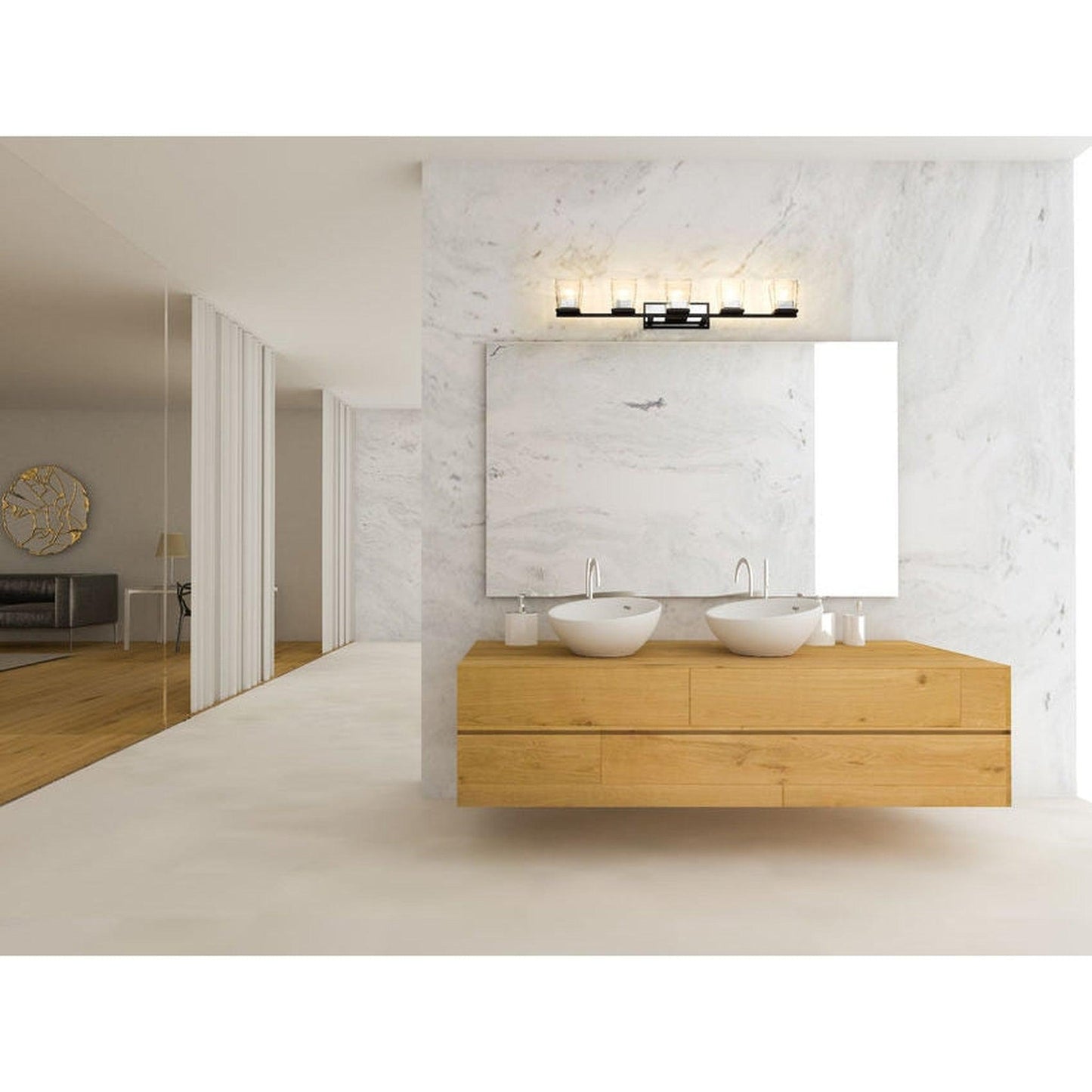 Z-Lite Bleeker Street 43" 5-Light Matte Black and Chrome Vanity Light With Clear Glass Shade