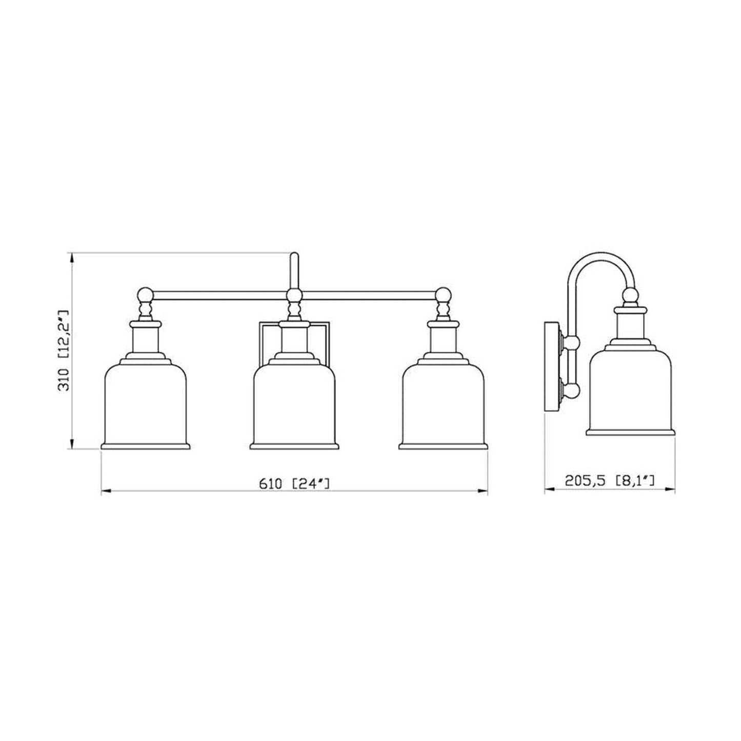Z-Lite Bryant 24" 3-Light Matte Black Vanity Light With Clear Seedy Glass Shade