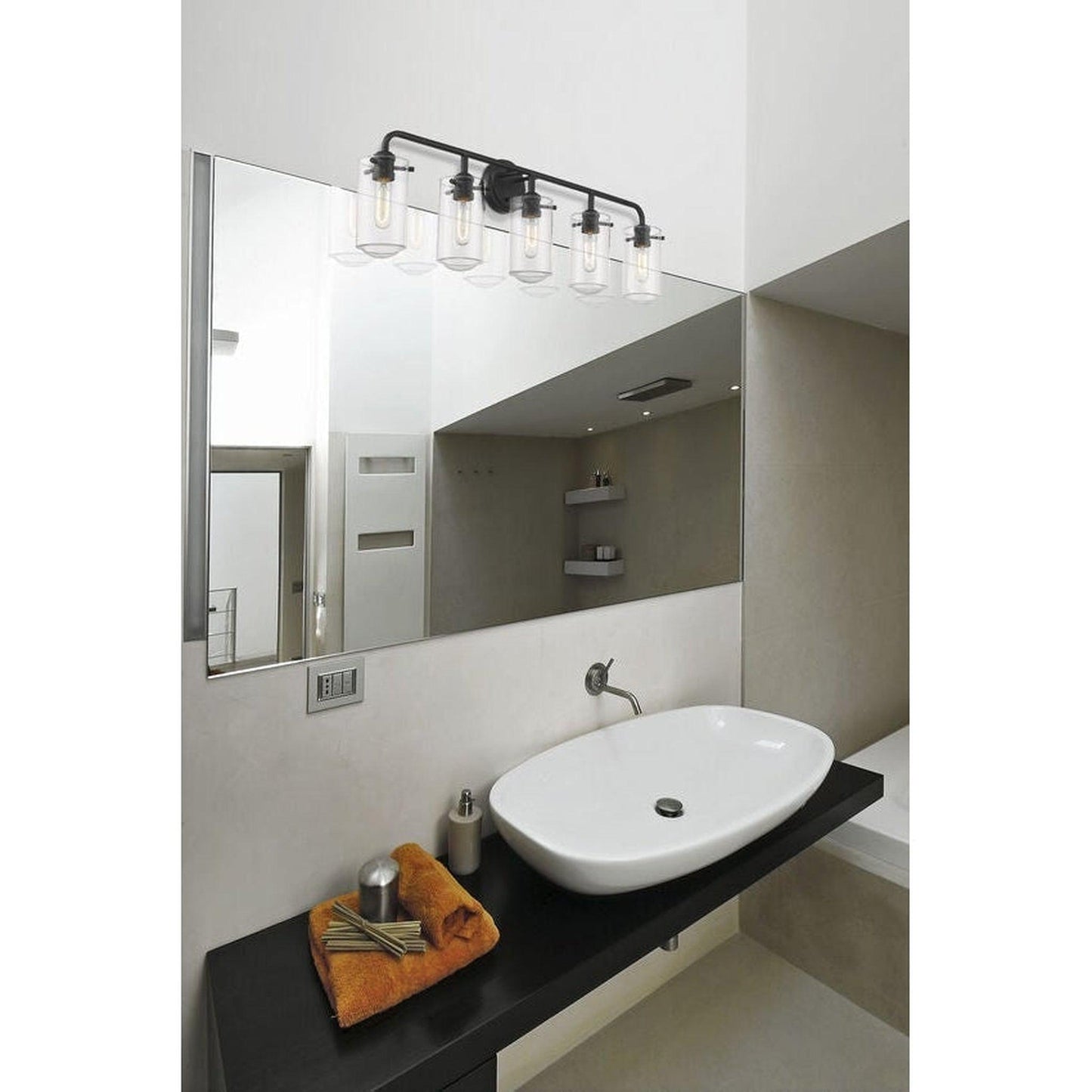 Z-Lite Delaney 38" 5-Light Matte Black Vanity Light With Clear Glass Shade