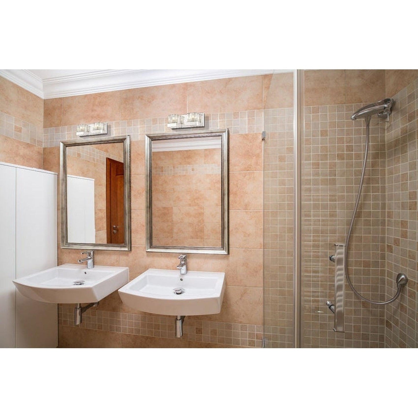 Z-Lite Fallon 12" 2-Light LED Chrome Vanity Light With Clear Ribbed and Frosted Crystal Shade