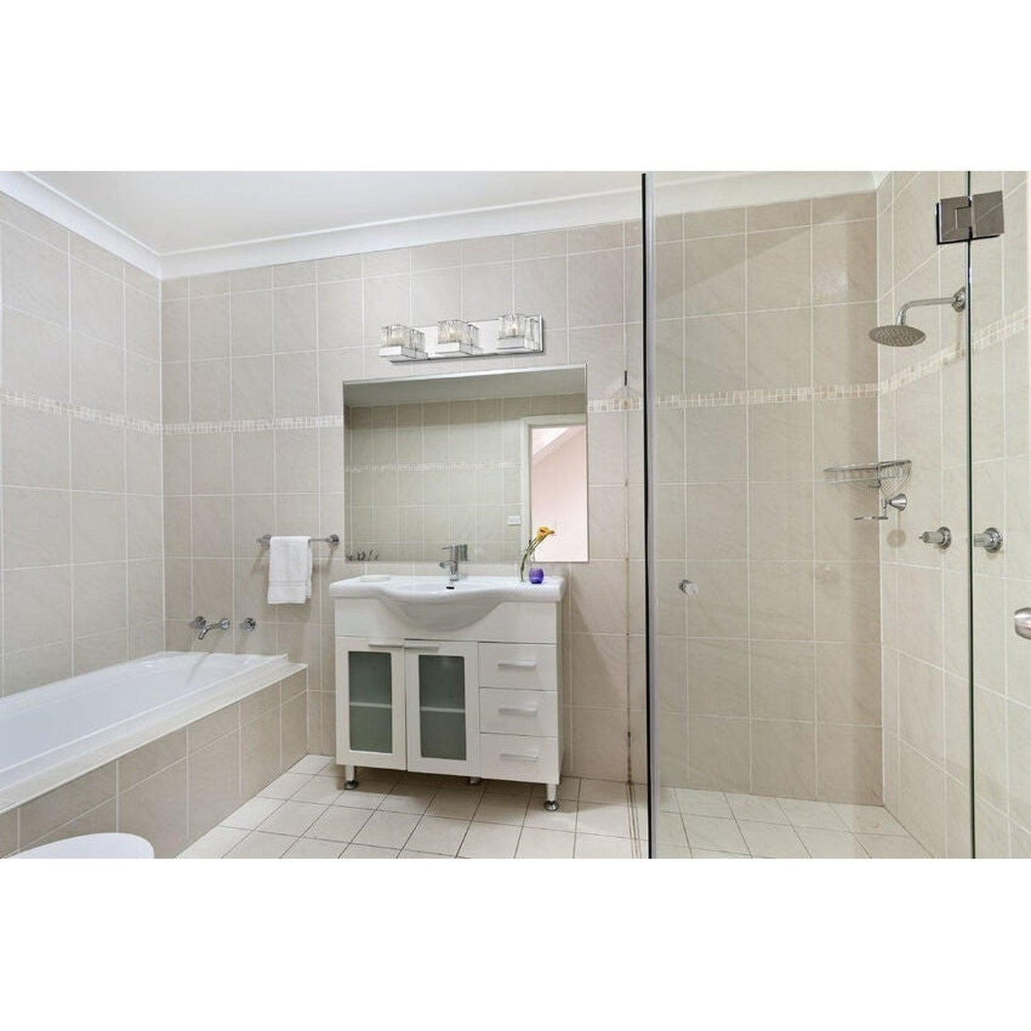 Z-Lite Fallon 22" 3-Light Chrome Vanity Light With Clear Ribbed and Frosted Crystal Shade