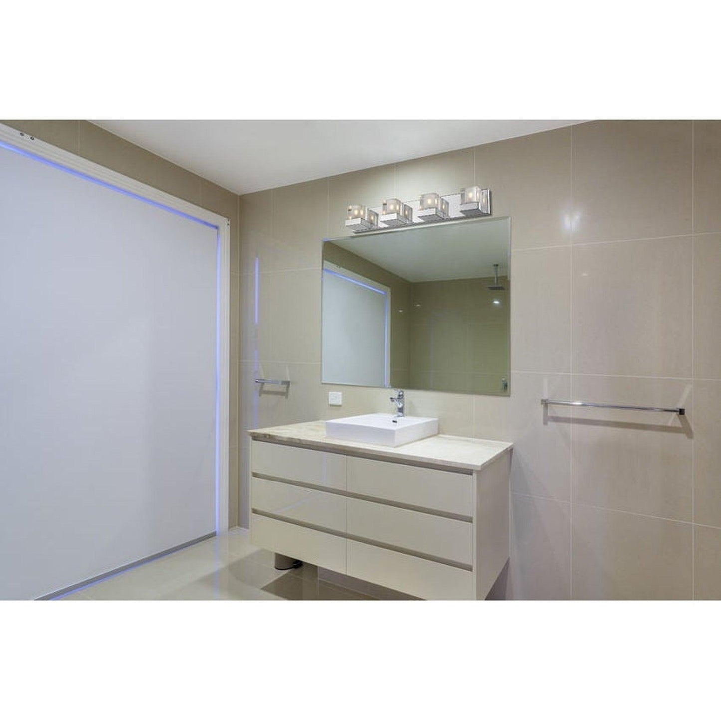 Z-Lite Fallon 28" 4-Light LED Chrome Vanity Light With Clear Frosted and Crystal Shade