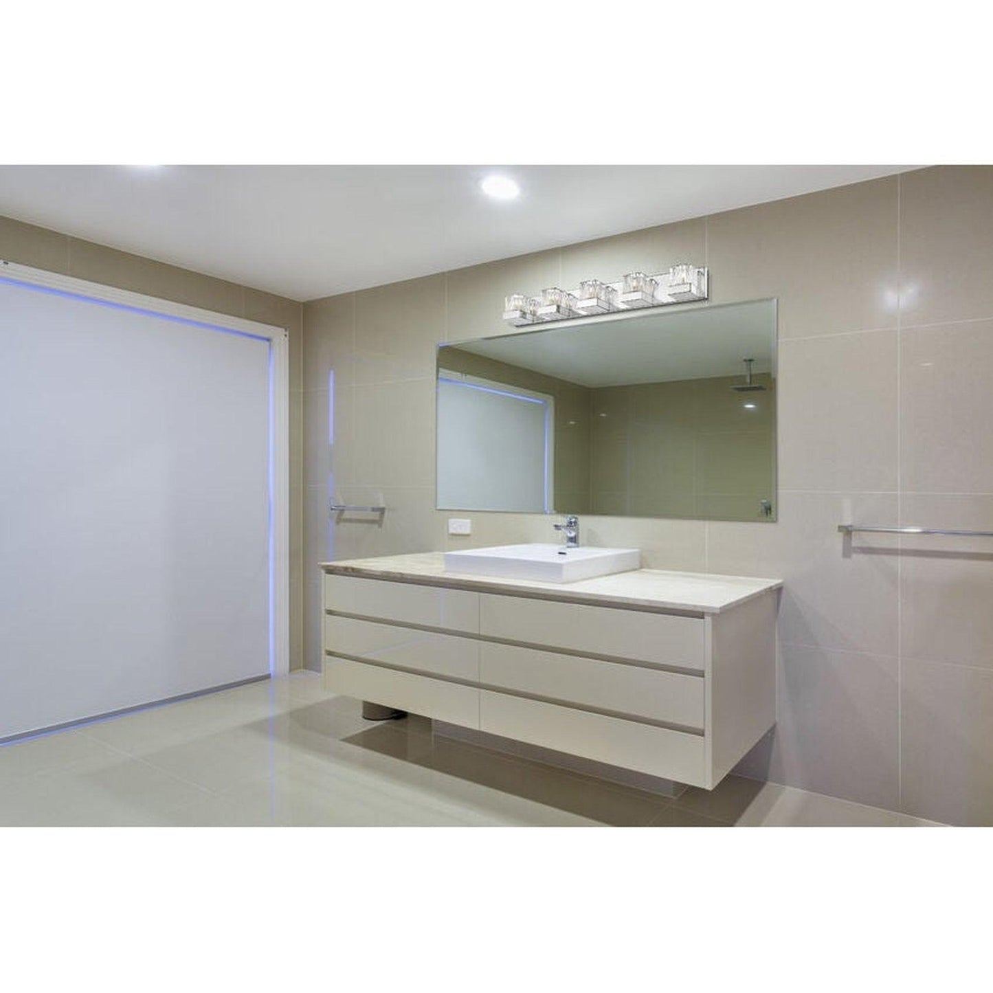 Z-Lite Fallon 34" 5-Light Chrome Vanity Light With Clear Ribbed and Frosted Crystal Shade