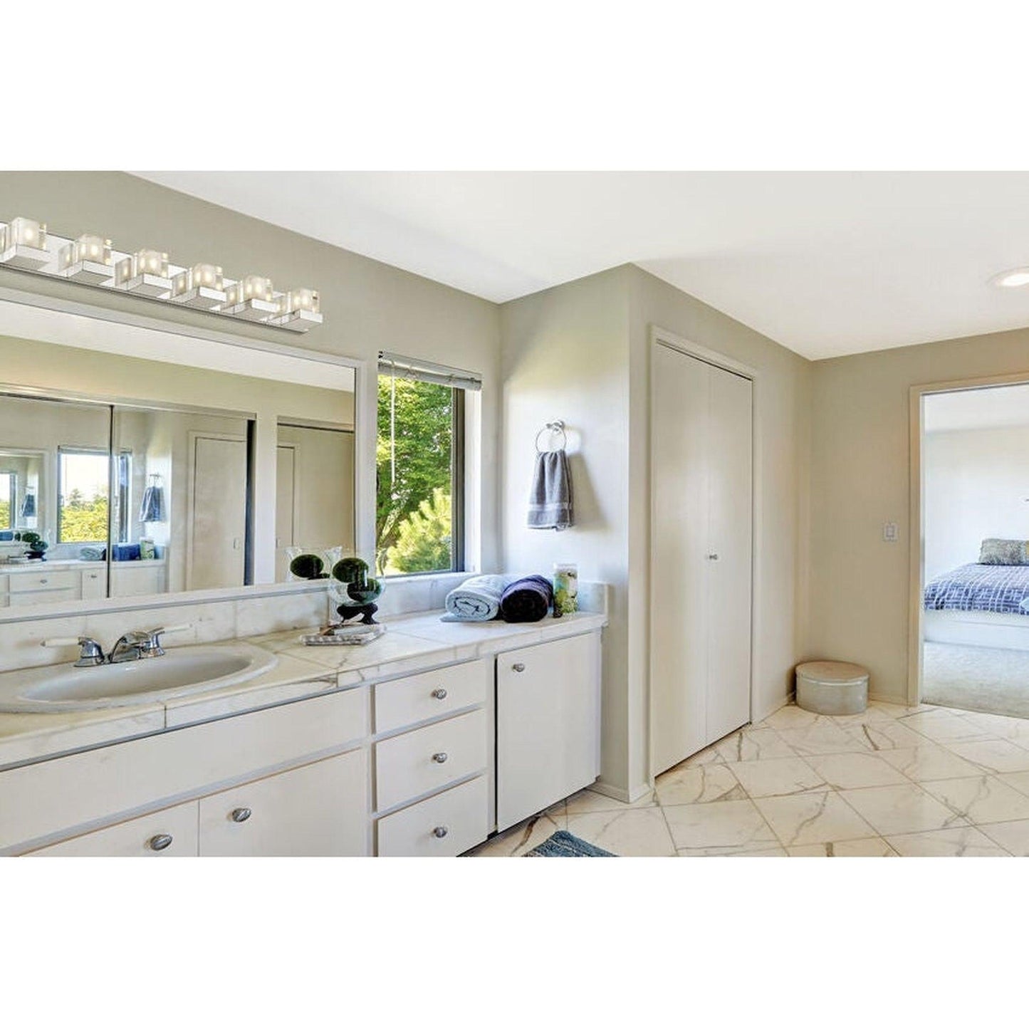 Z-Lite Fallon 40" 6-Light Clear Frosted Crystal Shade Vanity Light With Chrome Frame Finish