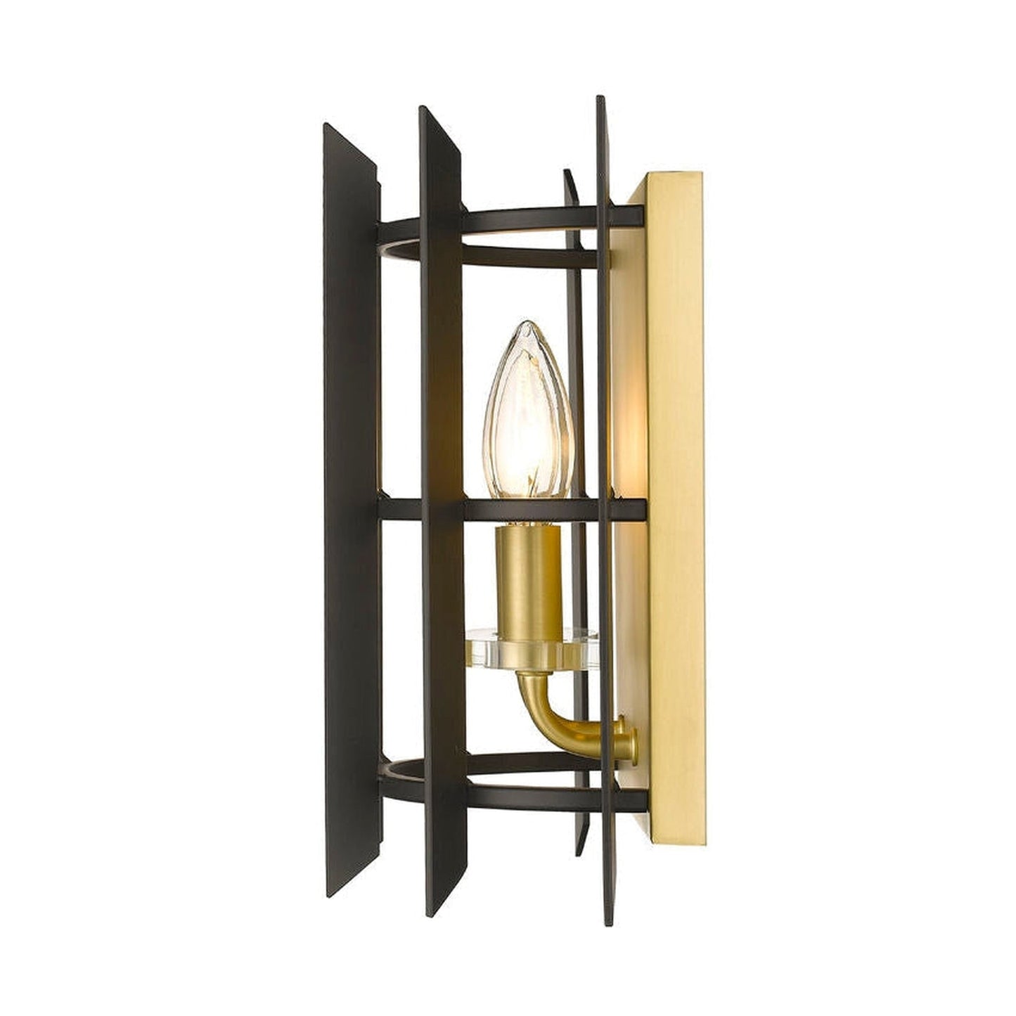 Z-Lite Haake 5" 2-Light Satin Brass Wall Sconce With Matte Black Shade
