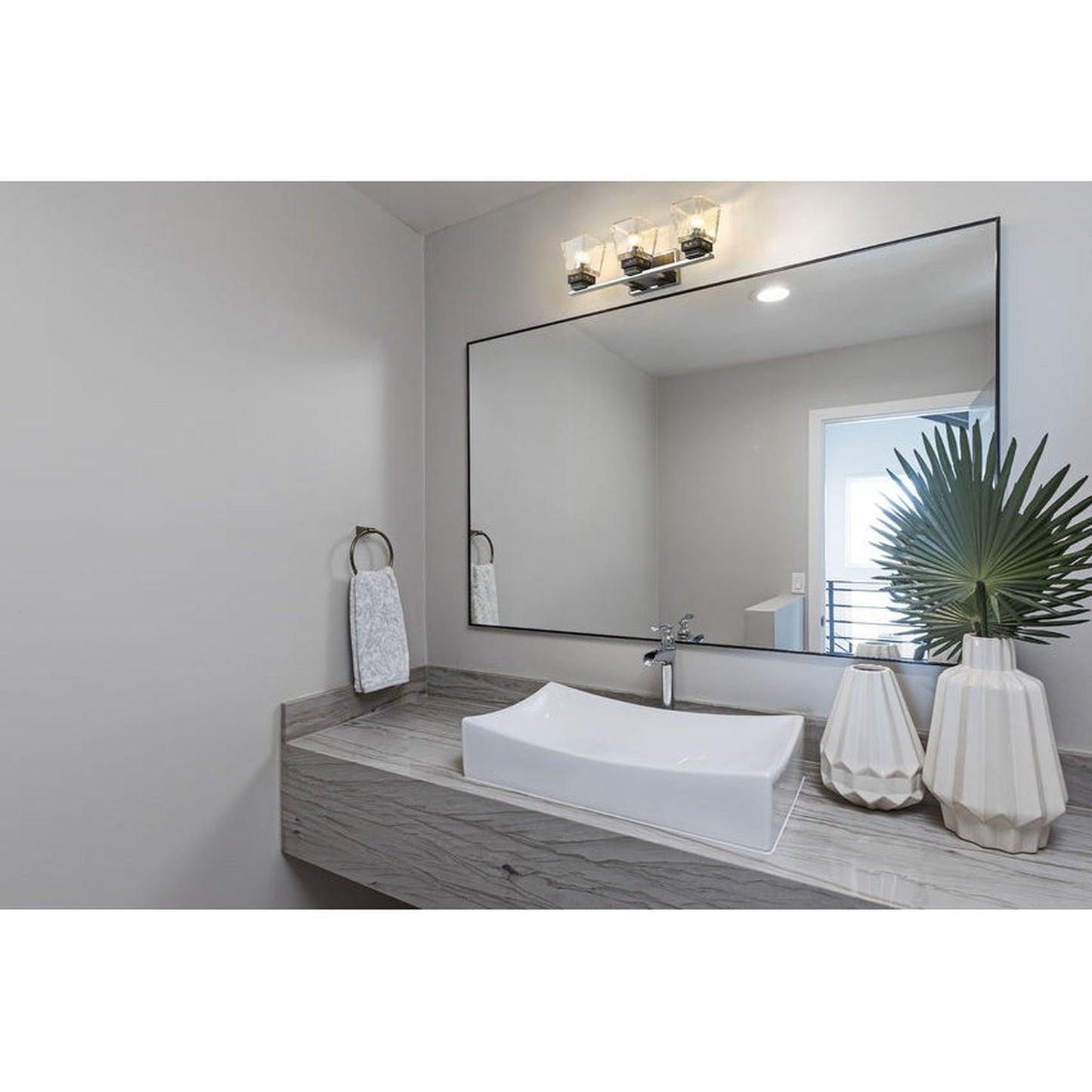 Z-Lite Jackson 33" 4-Light Brushed Nickel and Matte Black Vanity Light With Clear Glass Shade