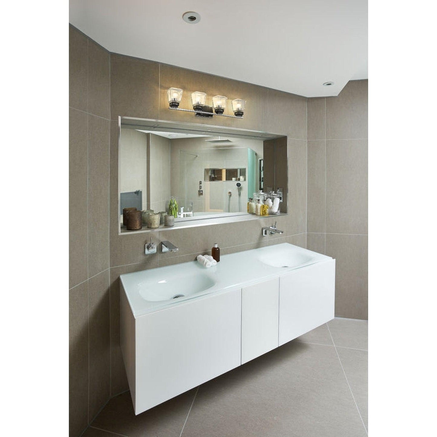 Z-Lite Jackson 33" 4-Light Chrome and Matte Black Vanity Light With Clear Glass Shade