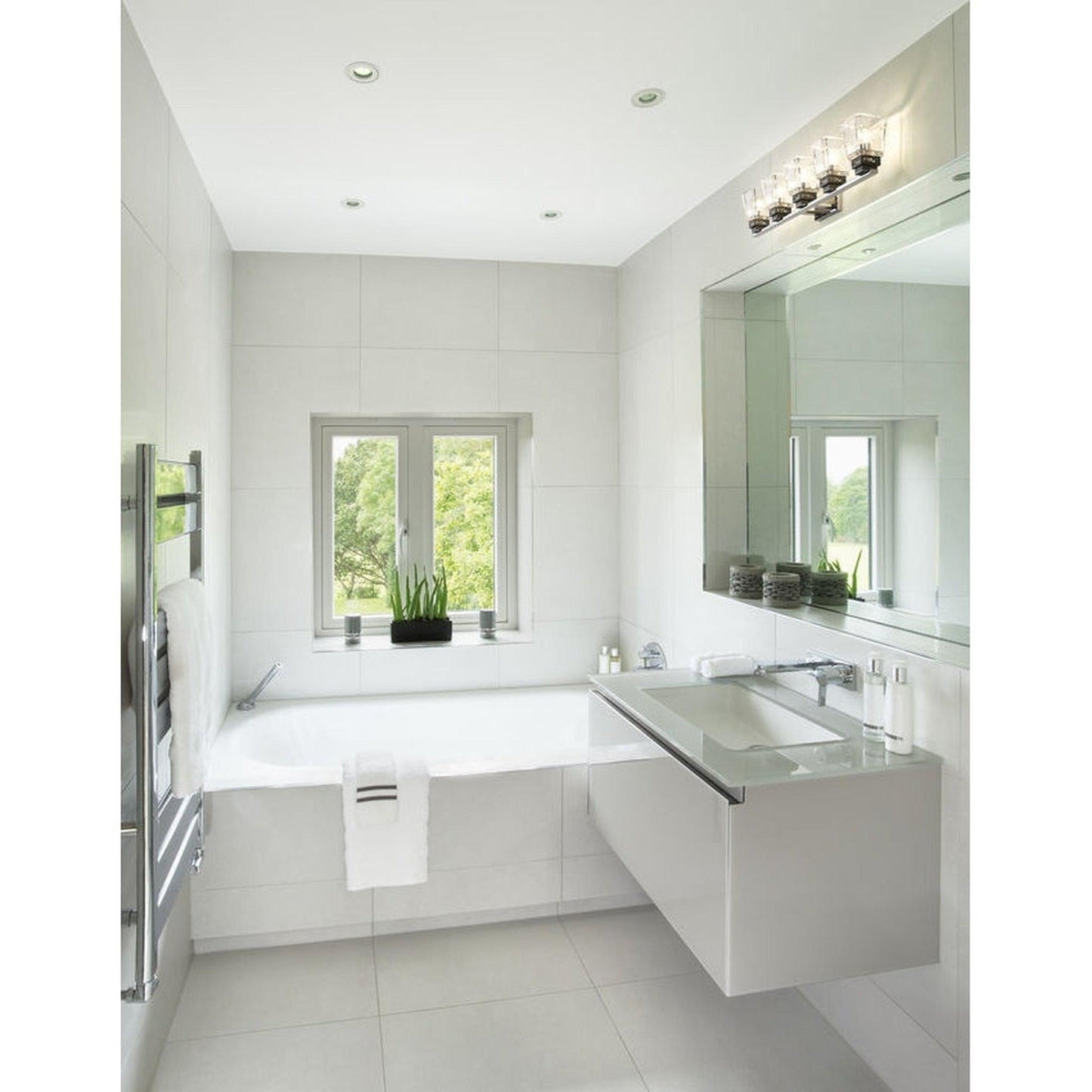 Z-Lite Jackson 42" 5-Light Chrome and Matte Black Vanity Light With Clear Glass Shade