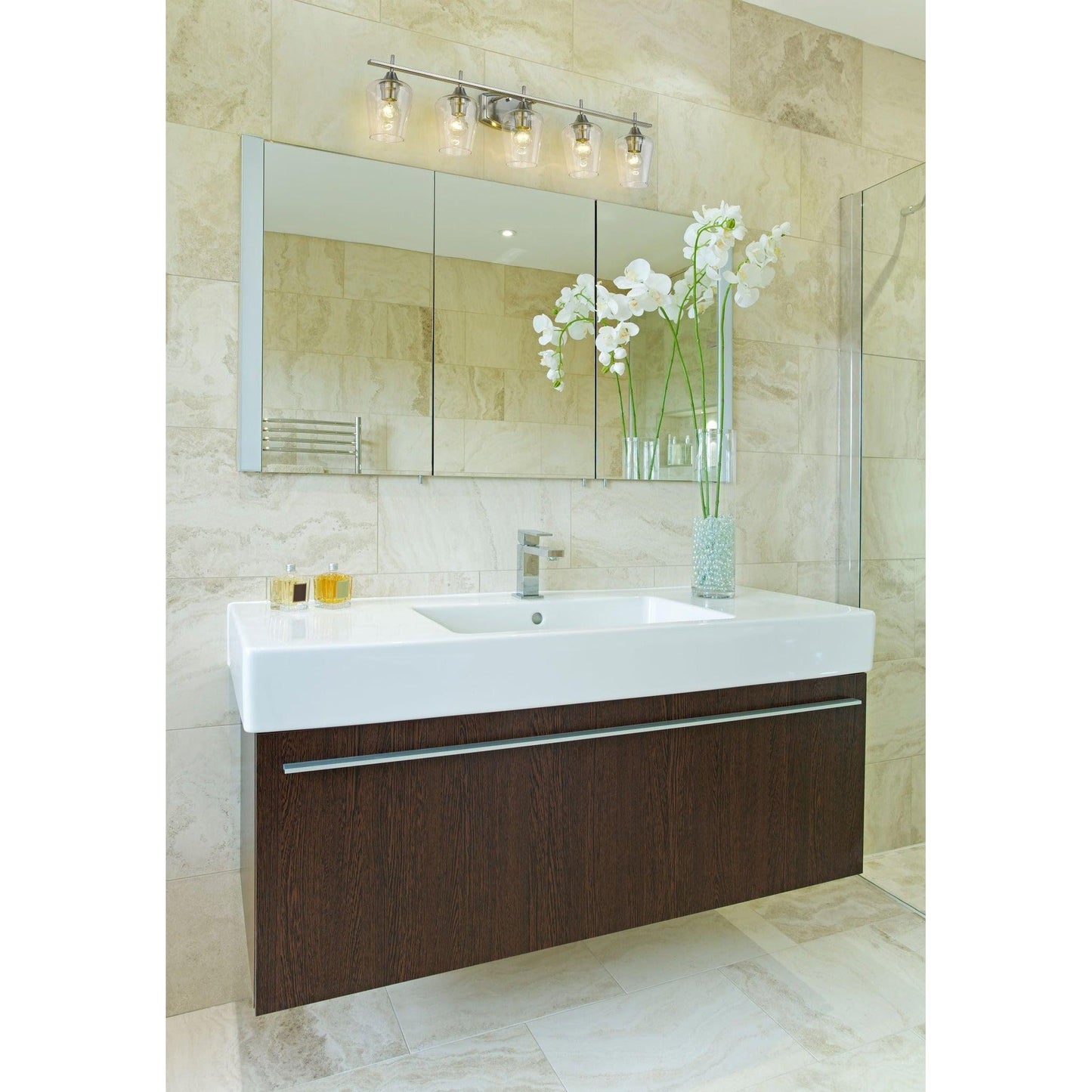 Z-Lite Joliet 38" 5-Light Brushed Nickel Vanity Light With Clear Glass Shade