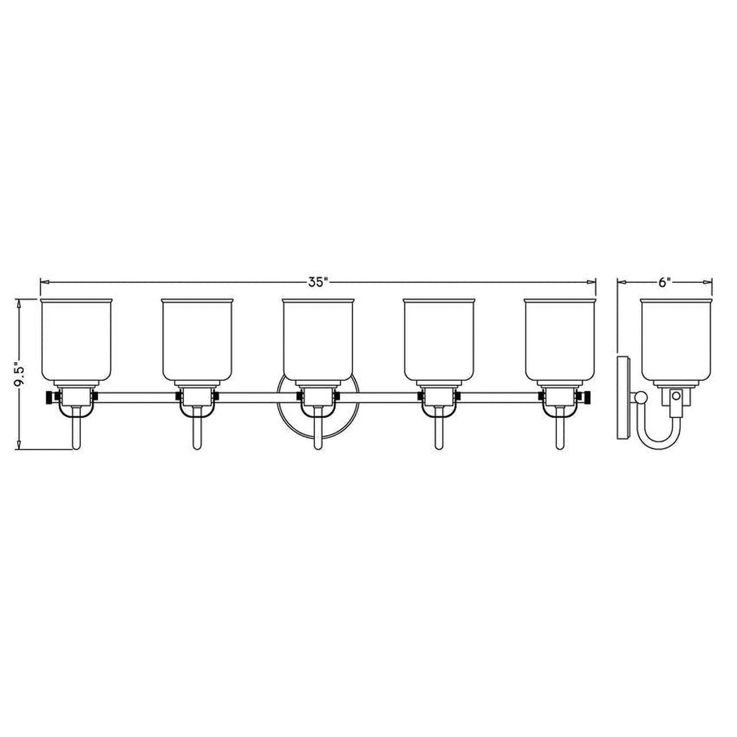 Z-Lite Kinsley 35" 5-Light Matte Black Vanity Light With Clear Seeded Glass Shade