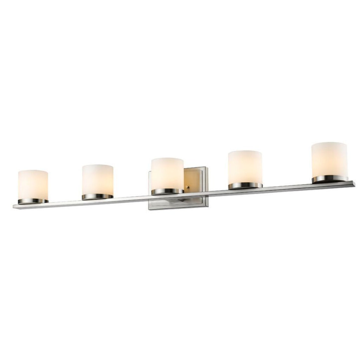 Z-Lite Nori 40" 5-Light LED Matte Opal Glass Shade Vanity Light With Brushed Nickel Frame Finish