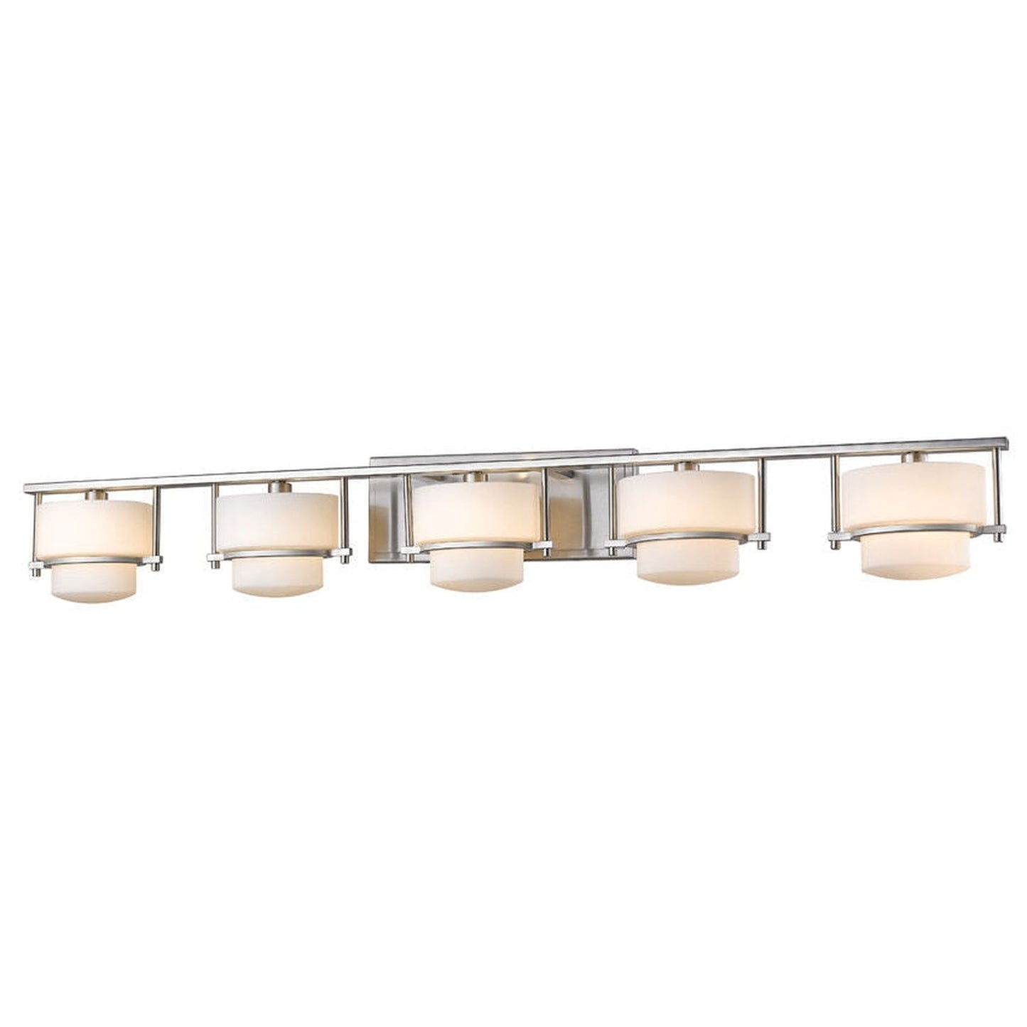 Z-Lite Porter 43" 5-Light LED Matte Opal Glass Shade Vanity Light With Brushed Nickel Frame Finish