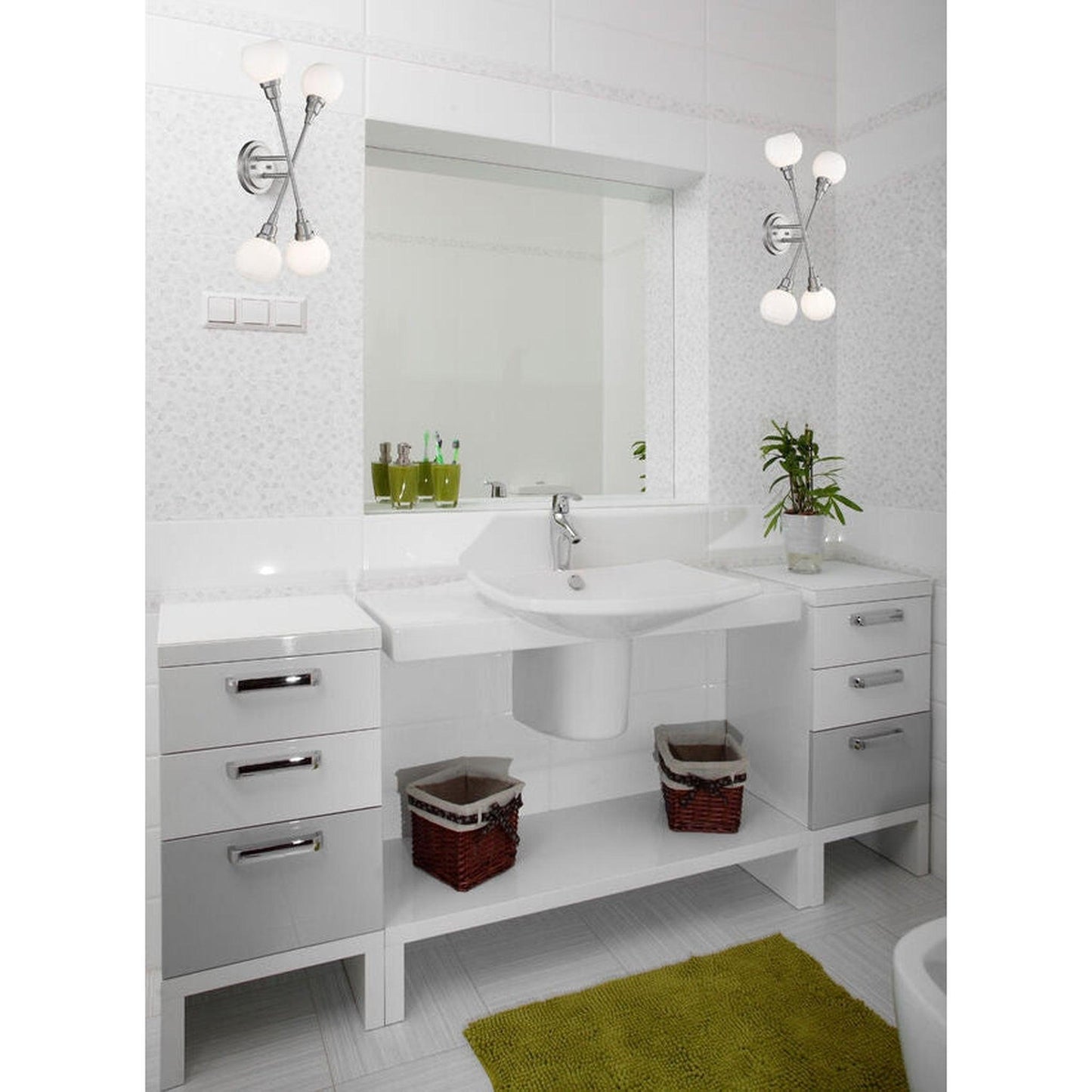 Z-Lite Tian 12" 4-Light Brushed Nickel Wall Sconce With Matte Opal Glass Shade