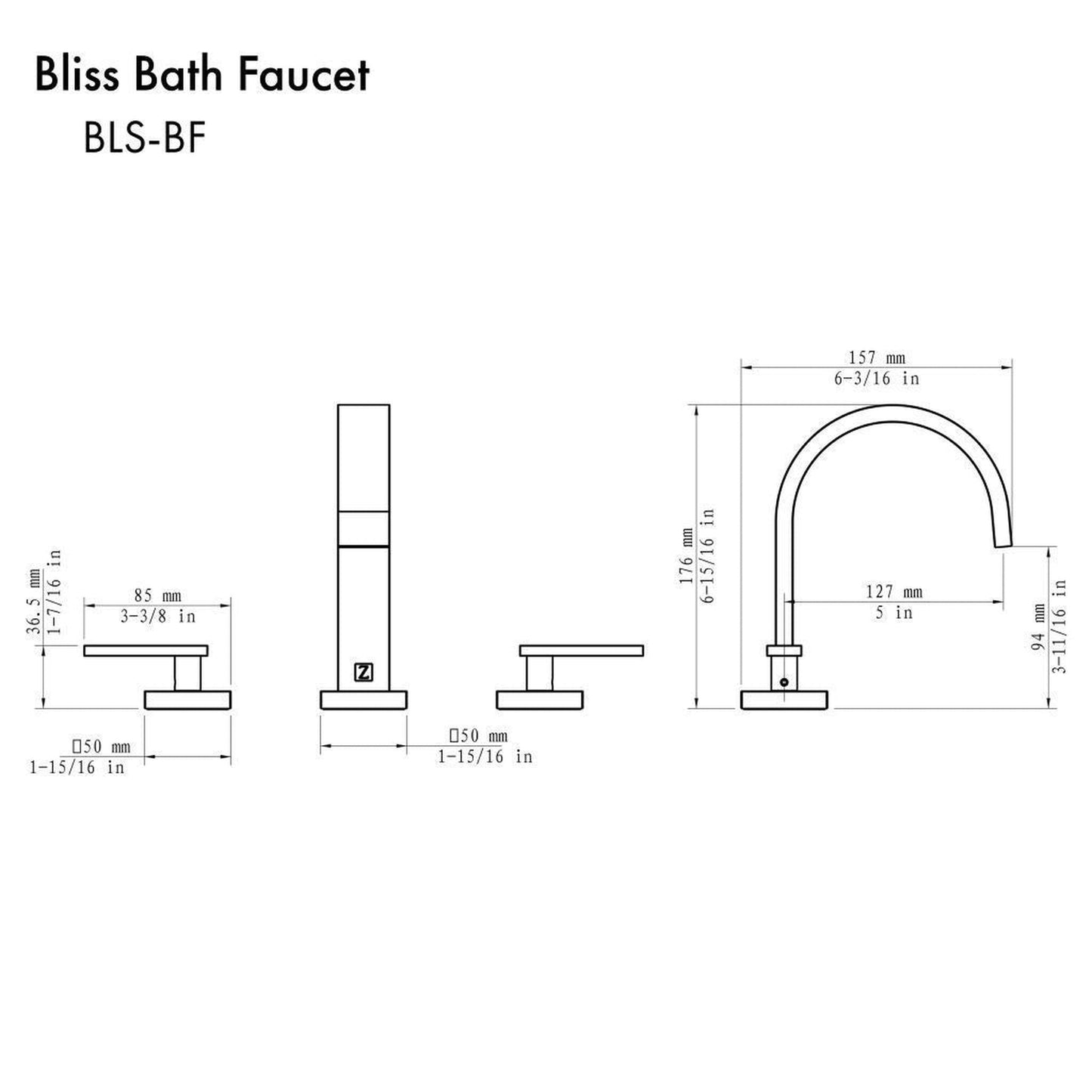 ZLINE Bliss Widespread 1.5 GPM Matte Black Bathroom Sink Faucet With Drain