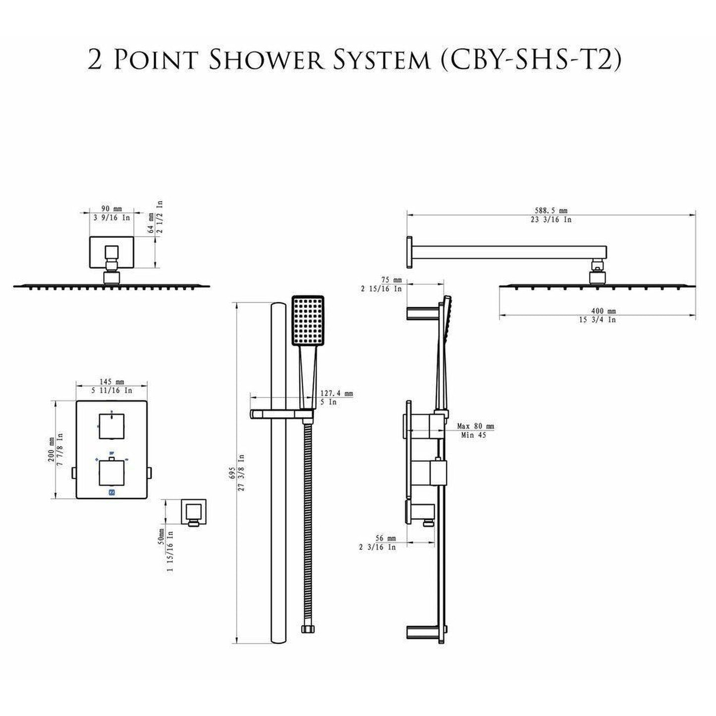 ZLINE Crystal Bay Brushed Nickel Thermostatic Rain Shower System
