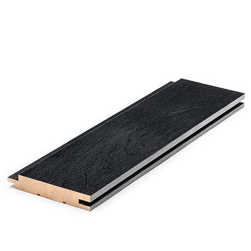 PROSAUNAS Aspen Brushed Midnight Black 1x4 1' Black-Wax Finished Tongue & Groove Nickel-Gap STS4 Sauna Wall Material