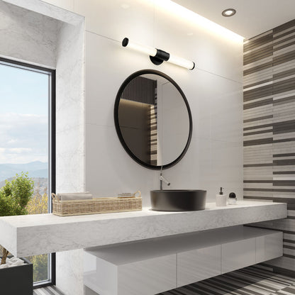 Z-Lite Warwick 25" 1-Light LED-Integrated Matte Black Steel White Opal Glass Shade Vanity Lighting