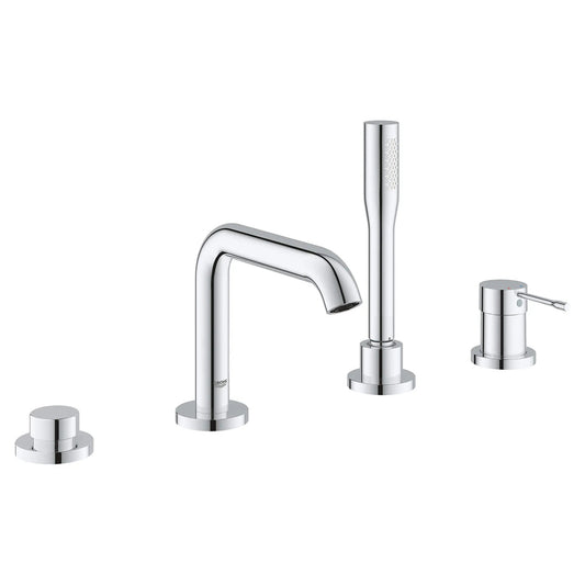Grohe Essence 4-Hole Single-Handle Deck Mount StarLight Chrome Roman Tub Faucet With 1.75 GPM Hand Shower