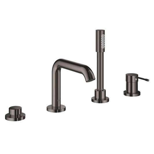 Grohe Essence 4-Hole Single-Handle Deck Mount Hard Graphite Roman Tub Faucet With 1.75 GPM Hand Shower