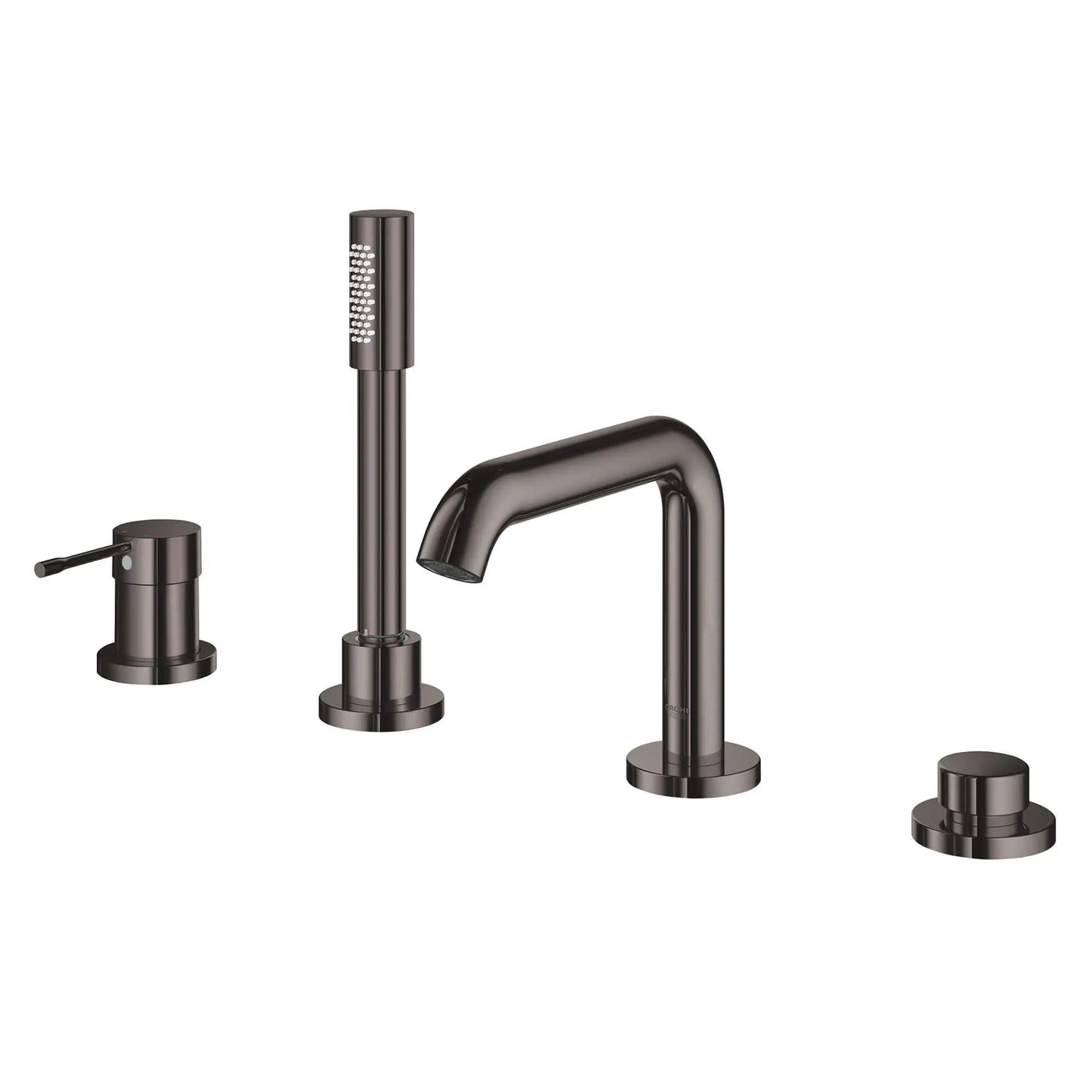 Grohe Essence 4-Hole Single-Handle Deck Mount Hard Graphite Roman Tub Faucet With 1.75 GPM Hand Shower