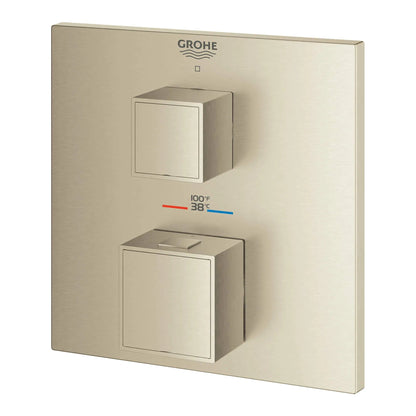 Grohe Grohtherm Cube® Single Function 2-Handle Brushed Nickel Infinity Thermostatic Valve Trim
