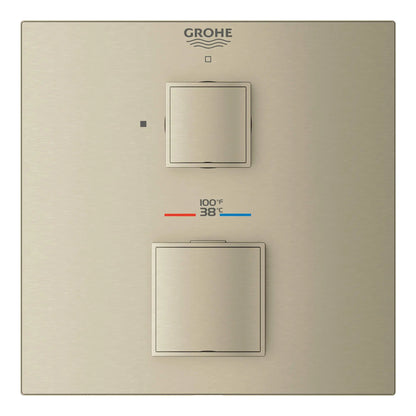 Grohe Grohtherm Cube® Single Function 2-Handle Brushed Nickel Infinity Thermostatic Valve Trim