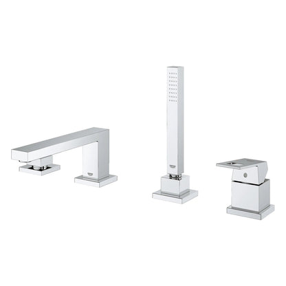 Grohe Eurocube® 4-Hole Single-Handle Deck Mount StarLight Chrome Roman Tub Faucet With 1.75 GPM Hand Shower