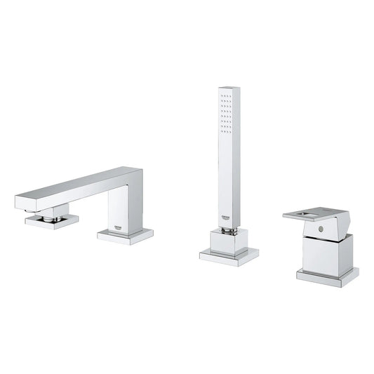 Grohe Eurocube® 4-Hole Single-Handle Deck Mount StarLight Chrome Roman Tub Faucet With 1.75 GPM Hand Shower